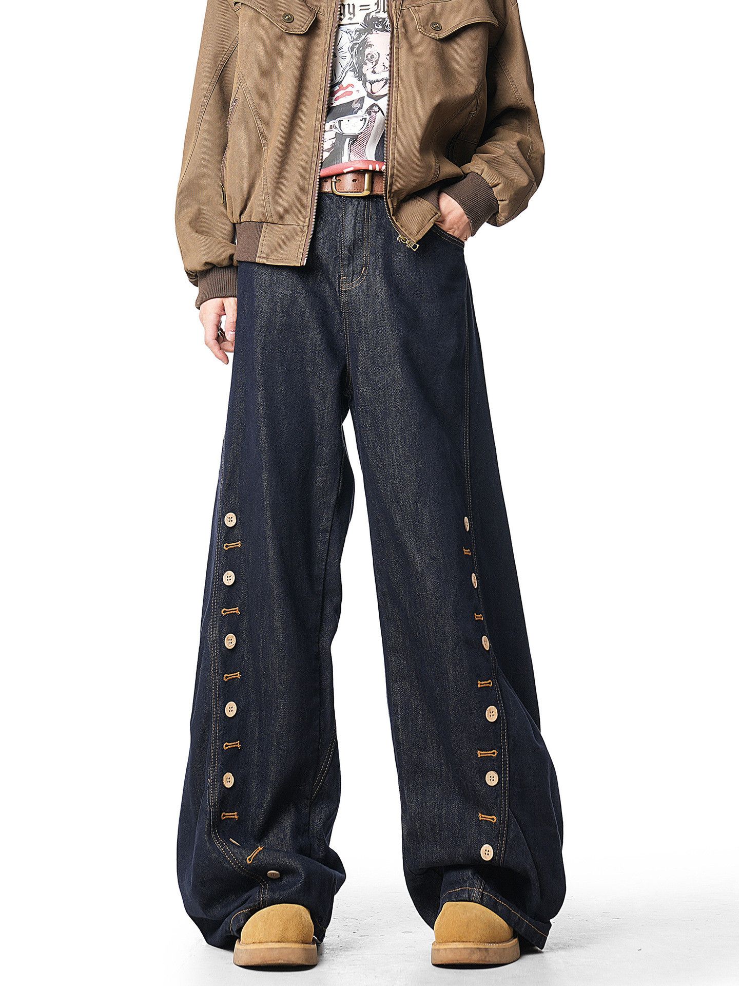 Japanese Brand Men's American retro button-decorated jeans Size US 32 / EU 48 - 2 Thumbnail