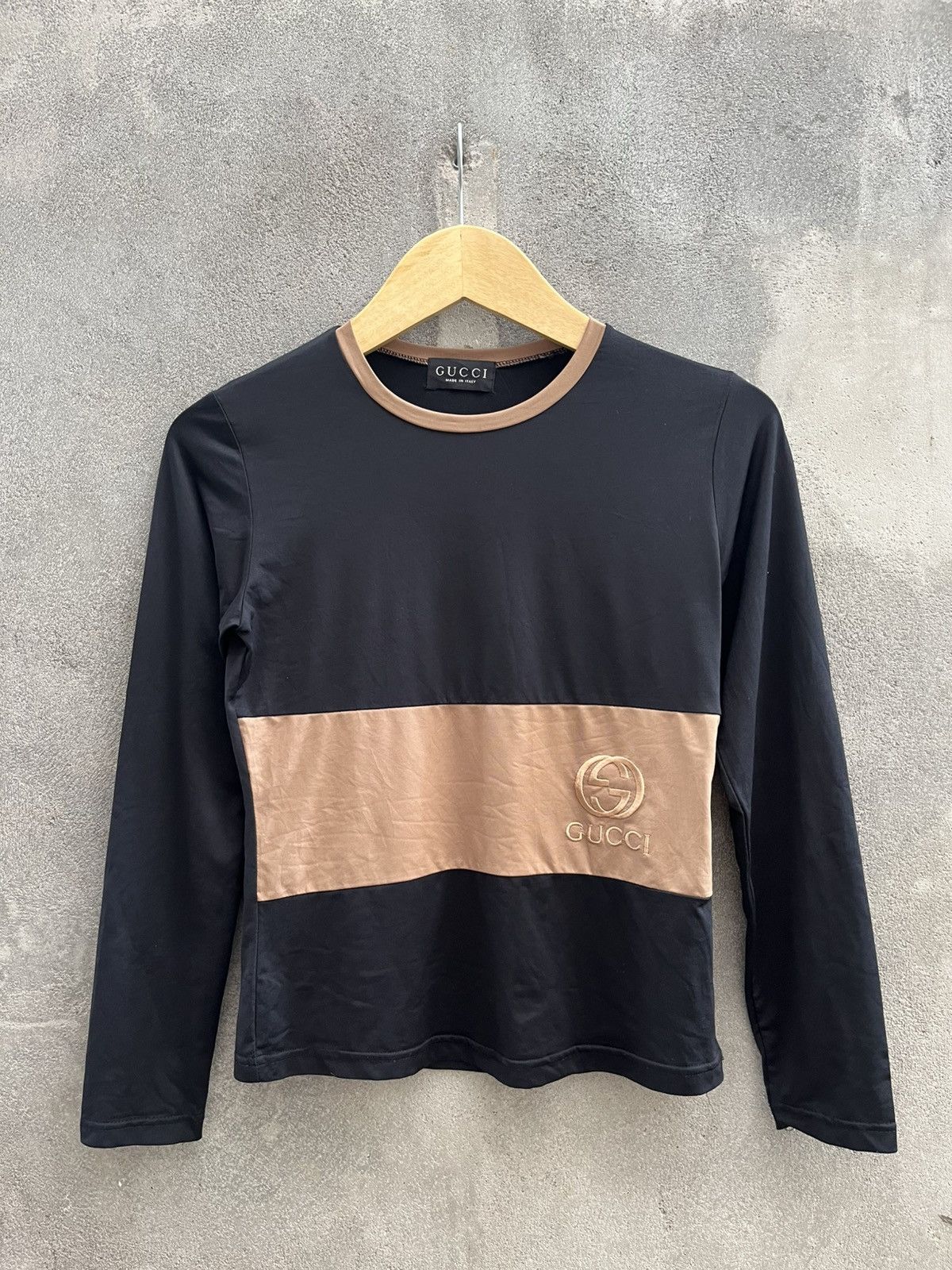 Gucci Gucci Black/Brown Long Sleeve Logo Tee Size US XXS / EU 40 - 1 Thumbnail