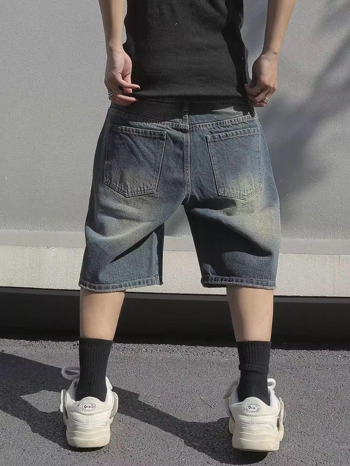 Jean Ripped Baggy Stretchy Denim Shorts Size US 32 / EU 48 - 4 Thumbnail
