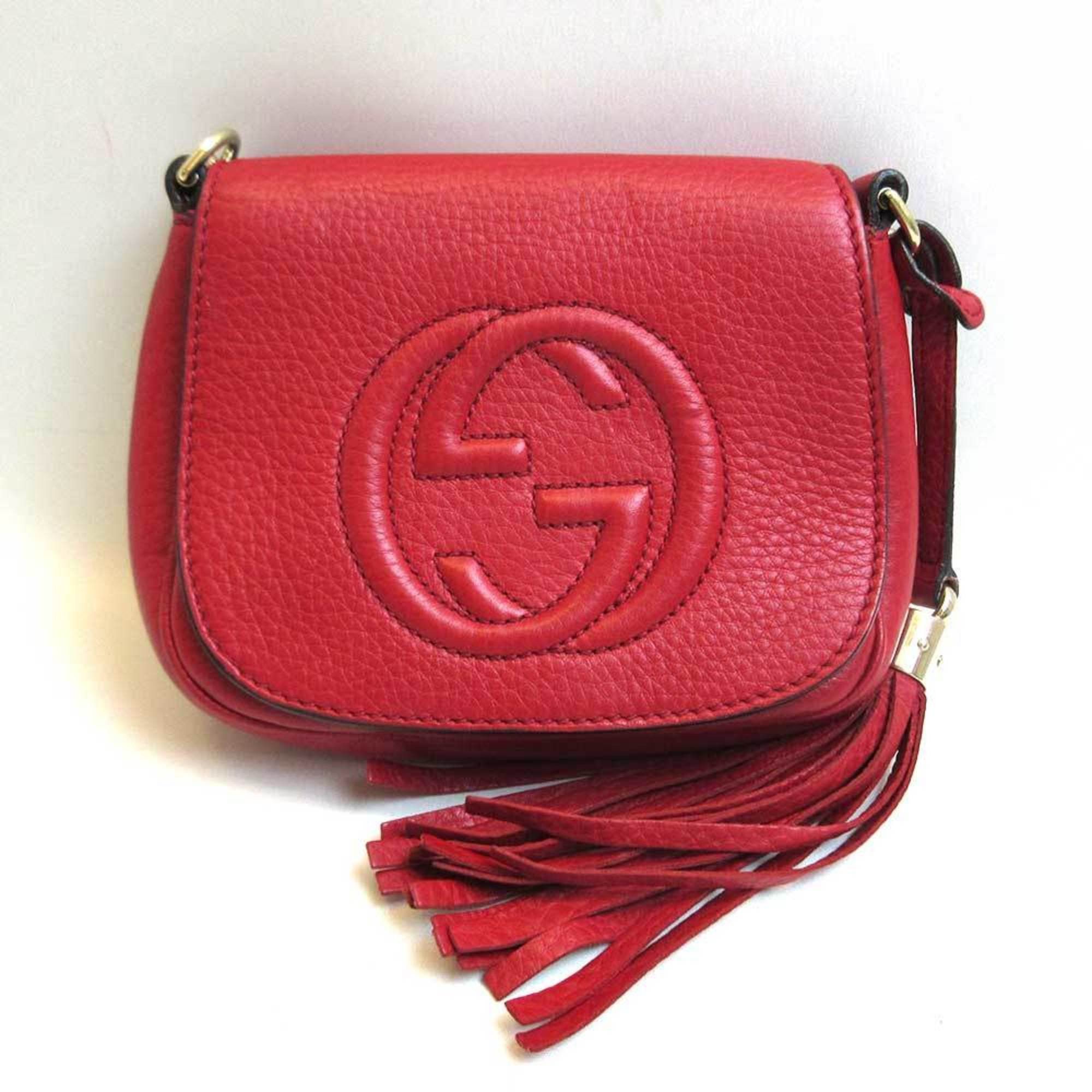 image of Gucci Bag Soho Chain Shoulder Red Mini Pochette Diagonal Fringe Tassel Women's Calf Leather in Blac