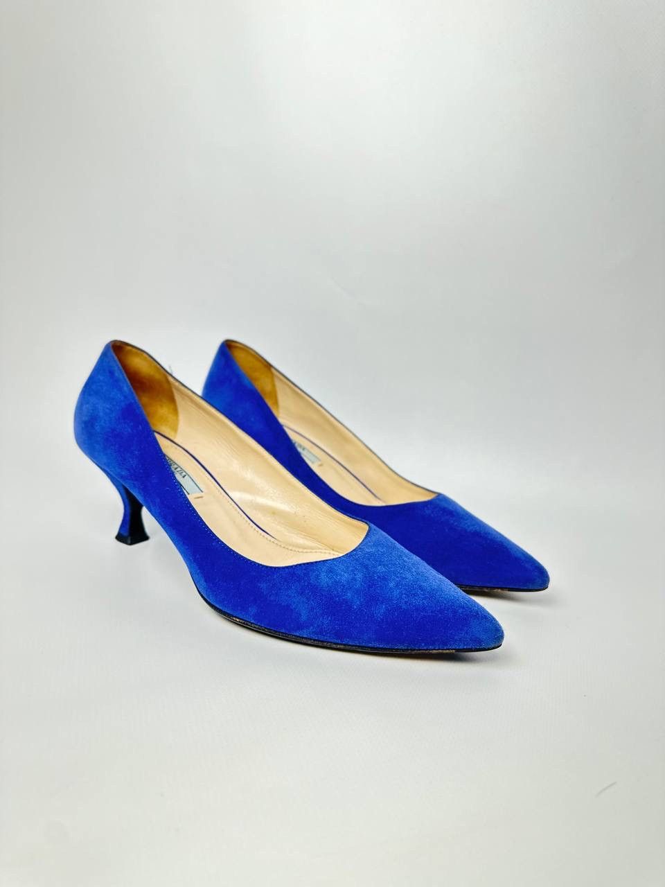Prada Prada Kitten Heels Cute Eye Catching Royal Blue Suede Size US 9 / IT 39 - 1 Thumbnail