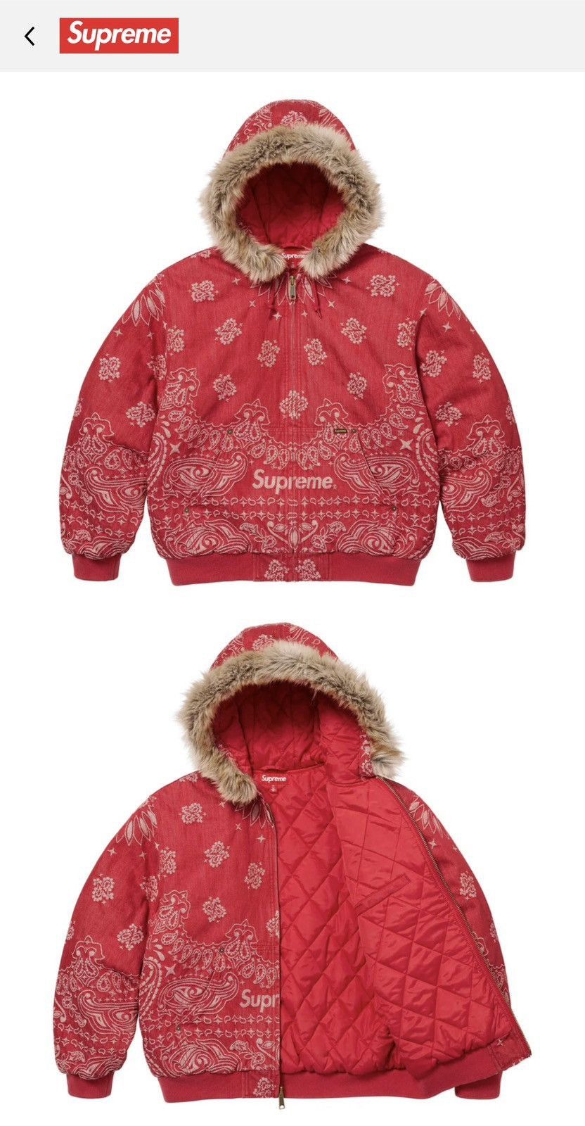 Supreme Red Supreme Bandana Hooded Work Jacket Size US L / EU 52-54 / 3 - 2 Thumbnail