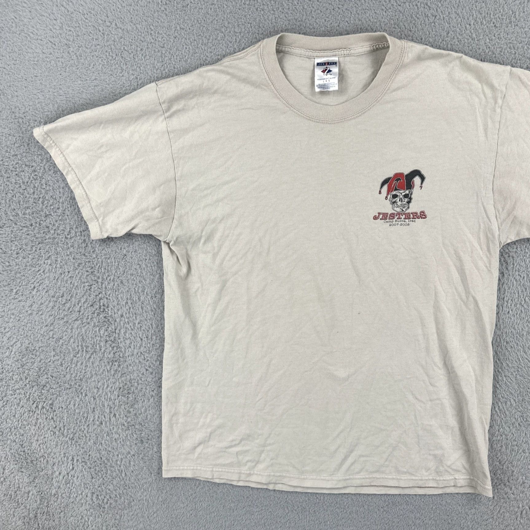 Jerzees VINTAGE Jerzees T-Shirt Beige Crew Neck Short Sleeve Military 2007-2008 JERZEES Mens Large Beige T Shirt U.S. Military Size US L / EU 52-54 / 3 - 3 Thumbnail