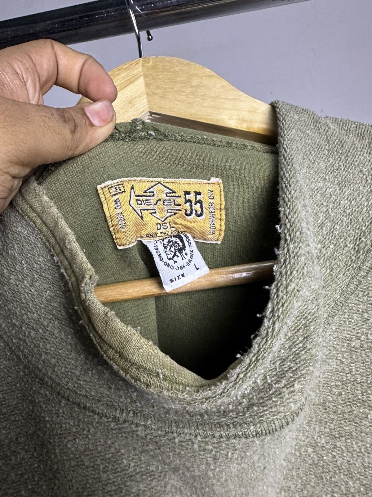 Diesel × Le Grande Bleu (L.G.B.) Ripped Diesel Army Longsleeve Sweatshirt Size US L / EU 52-54 / 3 - 6 Thumbnail