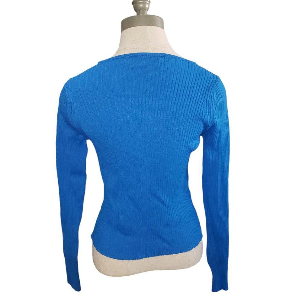 Mango CT797 Mango Ladies Turquoise Fitted Ribbed Sweater L Size L / US 10 / IT 46 - 4 Thumbnail