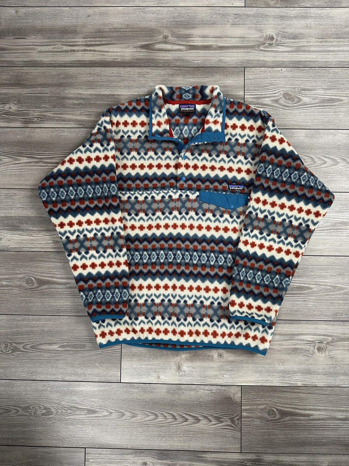 Patagonia Synchilla Snap-T Pullover outlets in Cliff & Underwater Blue Size Large