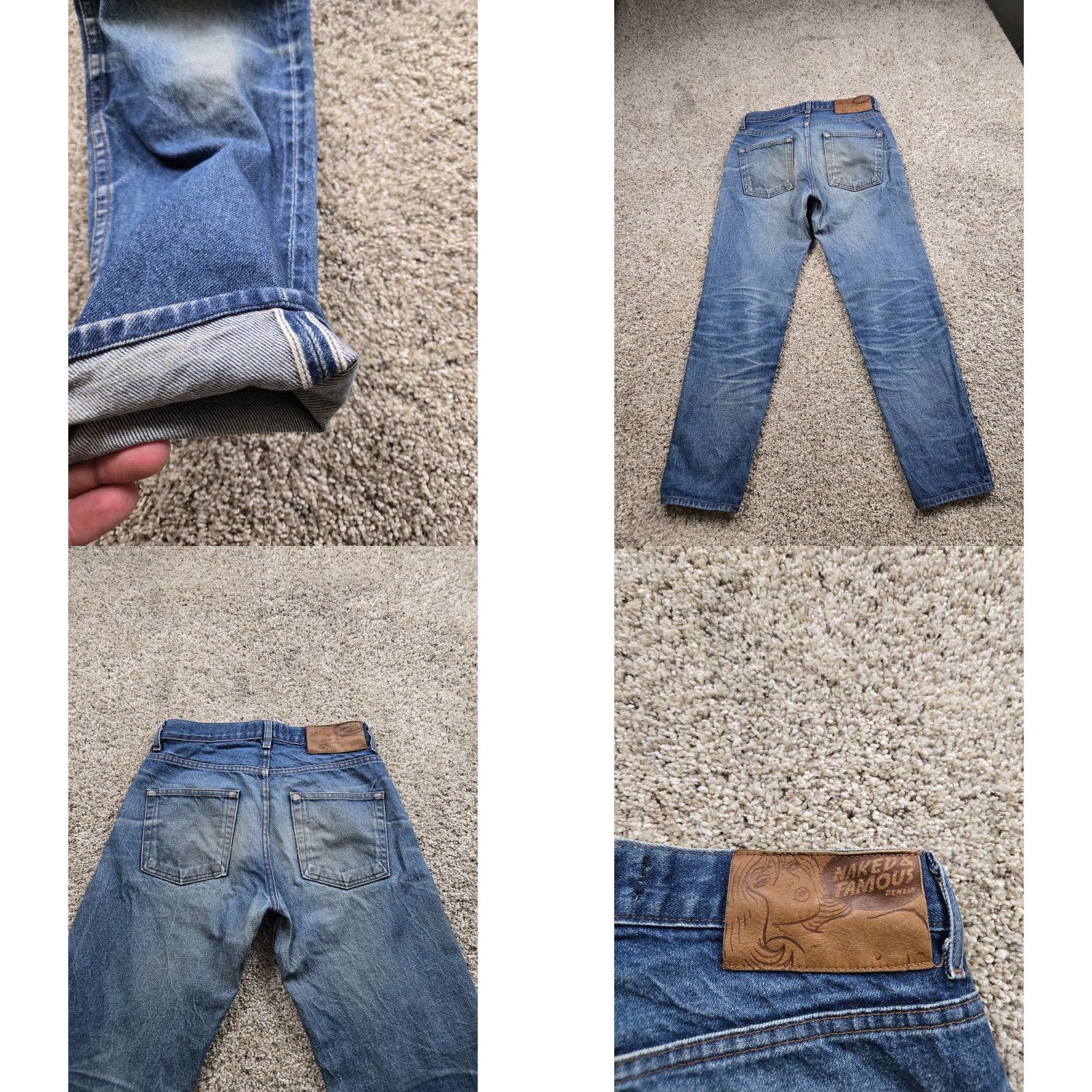 Vintage Naked & Famous Denim Jeans 30X28 Mens Slim Straight Blue Distressed Selvedge Denim 5-Pocket Size US 30 / EU 46 - 8 Thumbnail