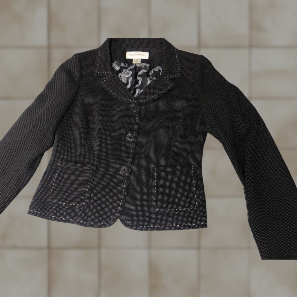 Jones New York Jones New York Blazer Womens 4 Black Striped Polyester Lightweight Button Mid-Length Blazer Womens Regular 4 Button Casual Business Fall Winter Size S / US 4 / IT 40 - 1 Thumbnail