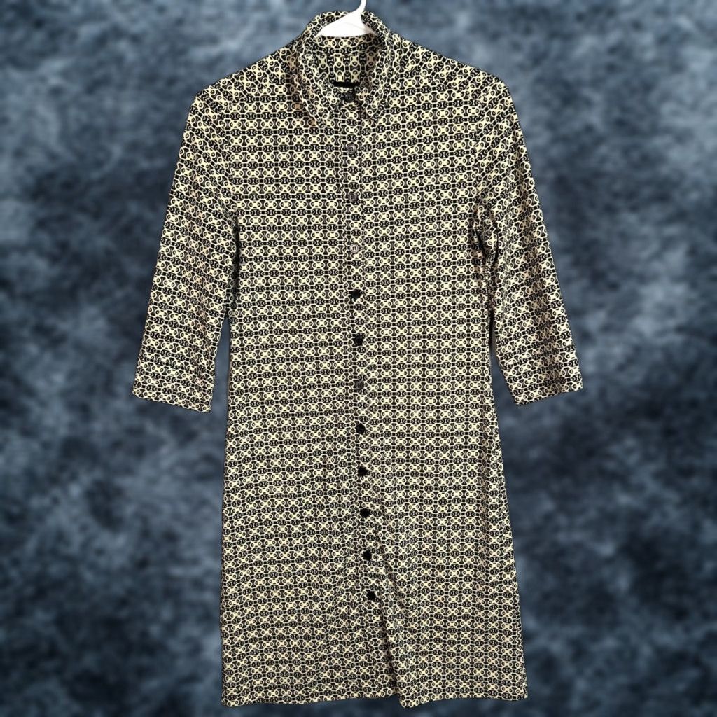 Express Express Womens Shirt Dress 3/4 Sleeve Black Cream Geometric Button-Down Knee Length A-Line Vintage 3/4 Size Size XS / US 0-2 / IT 36-38 - 1 Thumbnail