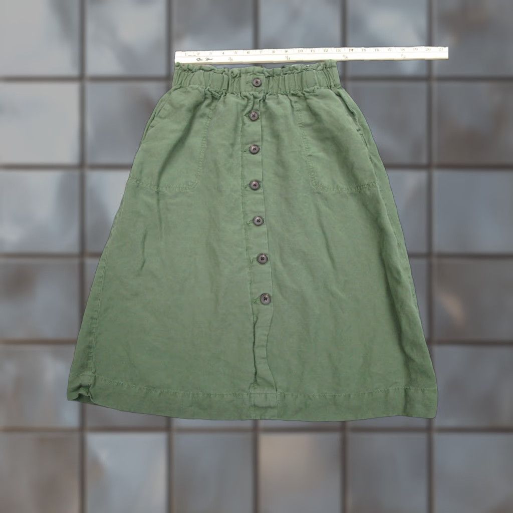 Madewell Madewell Skirt Womens XS Green Linen Button A-Line Elastic Waist Cottagecore Size 26" / US 2 / IT 38 - 1 Thumbnail