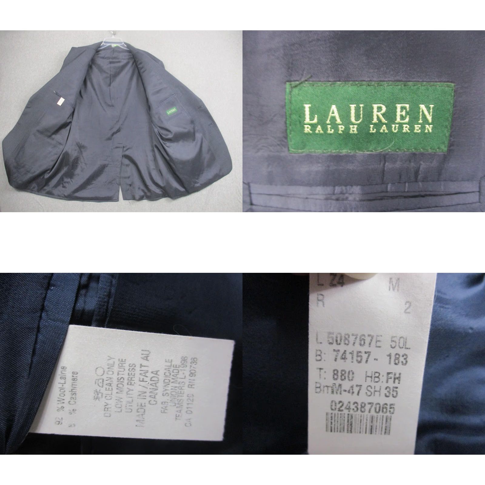 Ralph Lauren Lauren Ralph Lauren Sport Coat Blazer Mens 50L Gray Wool Cashmere Check Two-Button Notch Lapel Long Jacket/Coat Size 50R - 8 Thumbnail