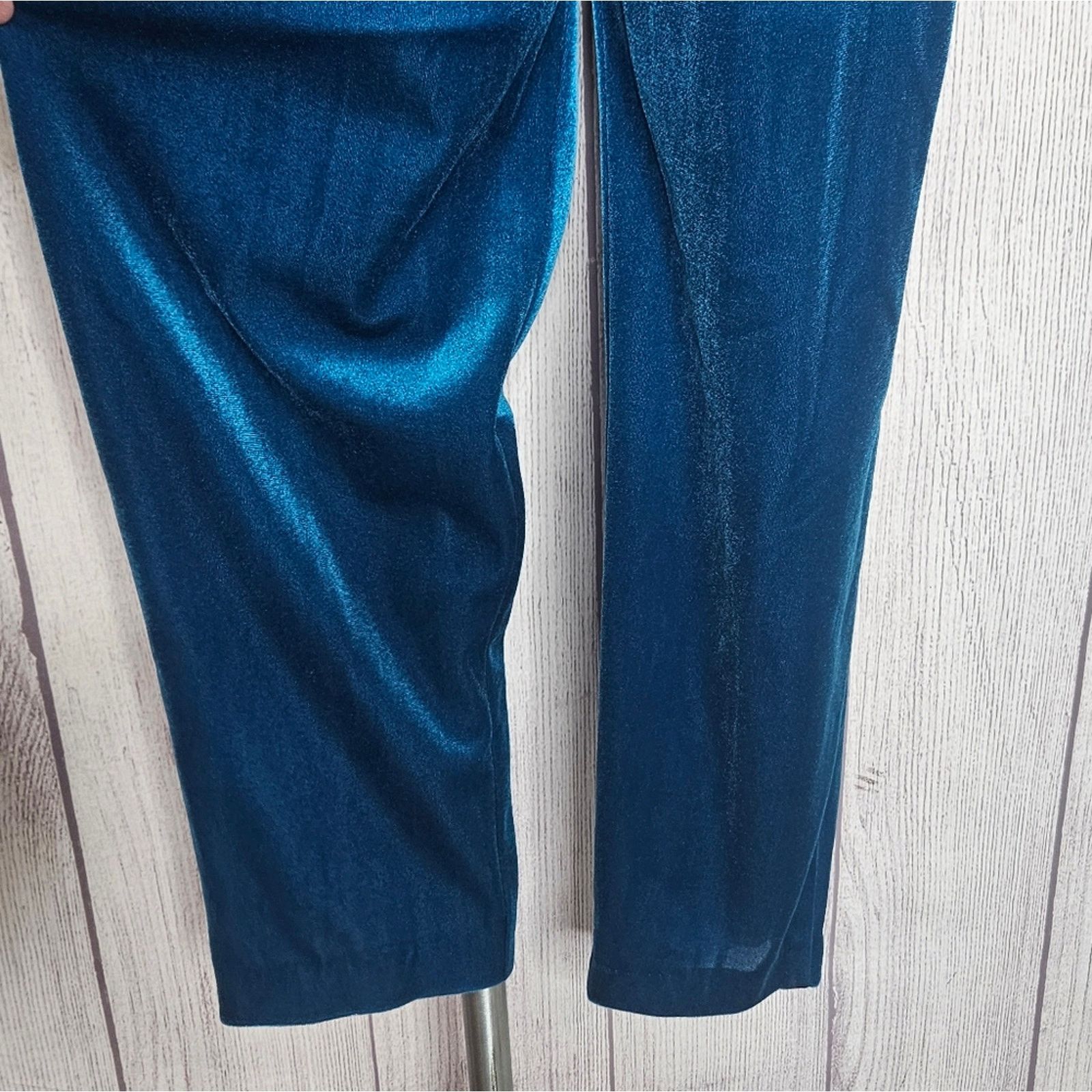 Vintage VTG 80s Teal Velvet Peplum Waist Jumpsuit with Open Back Size 28" / US 6 / IT 42 - 4 Thumbnail