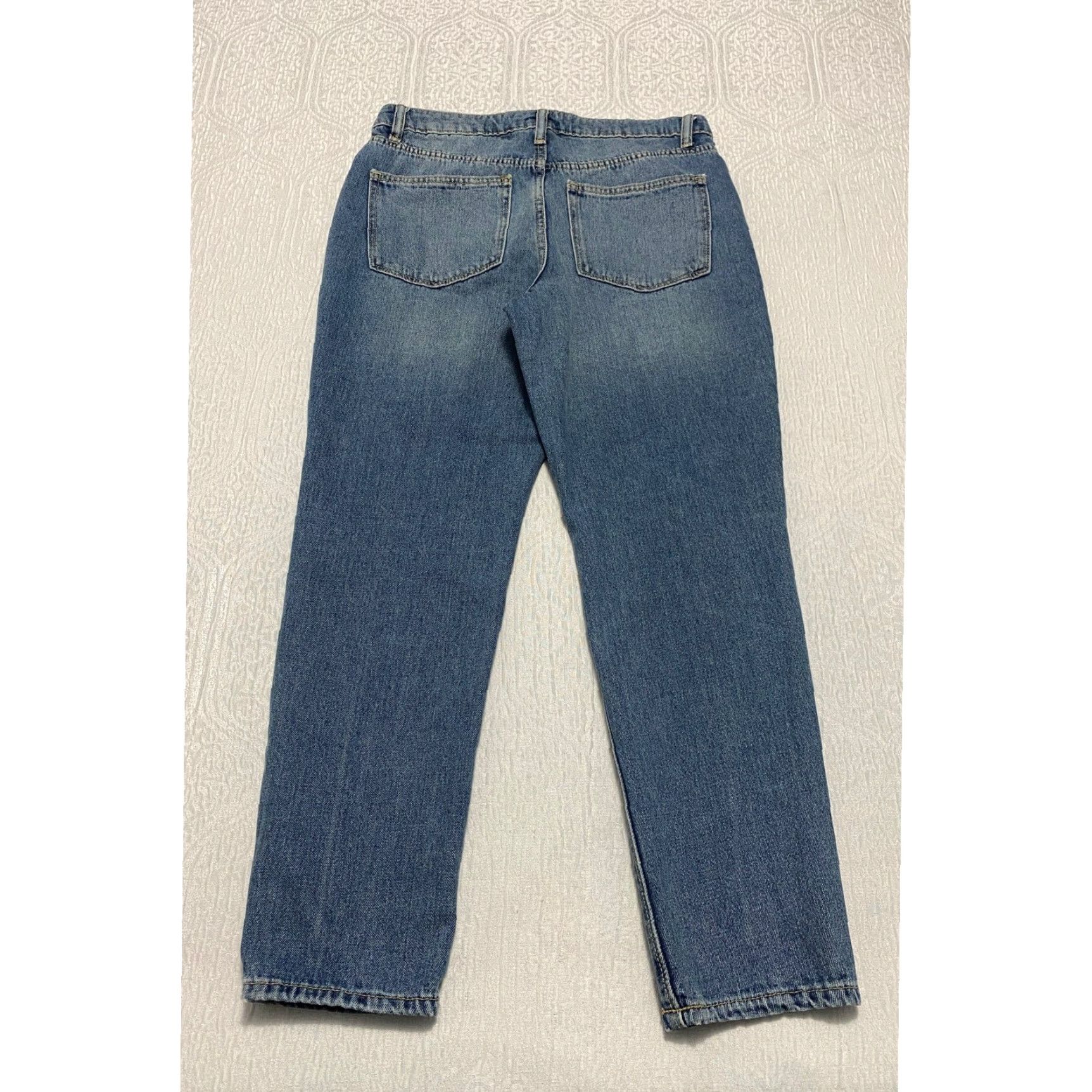 Vintage No Boundaries Jeans Distressed patched NY Crew Blue 11 Juniors Women Mom High Rise 90s Logo Embroidered 5-Pocket Denim Cotton Size 32" / US 10 / IT 46 - 2 Thumbnail