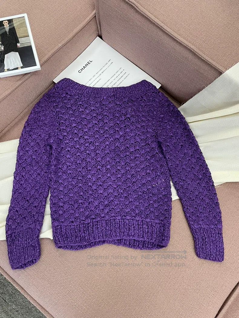 Chanel Chanel Purple hollow knitted top with long sleeves Size XS / US 0-2 / IT 36-38 - 1 Thumbnail