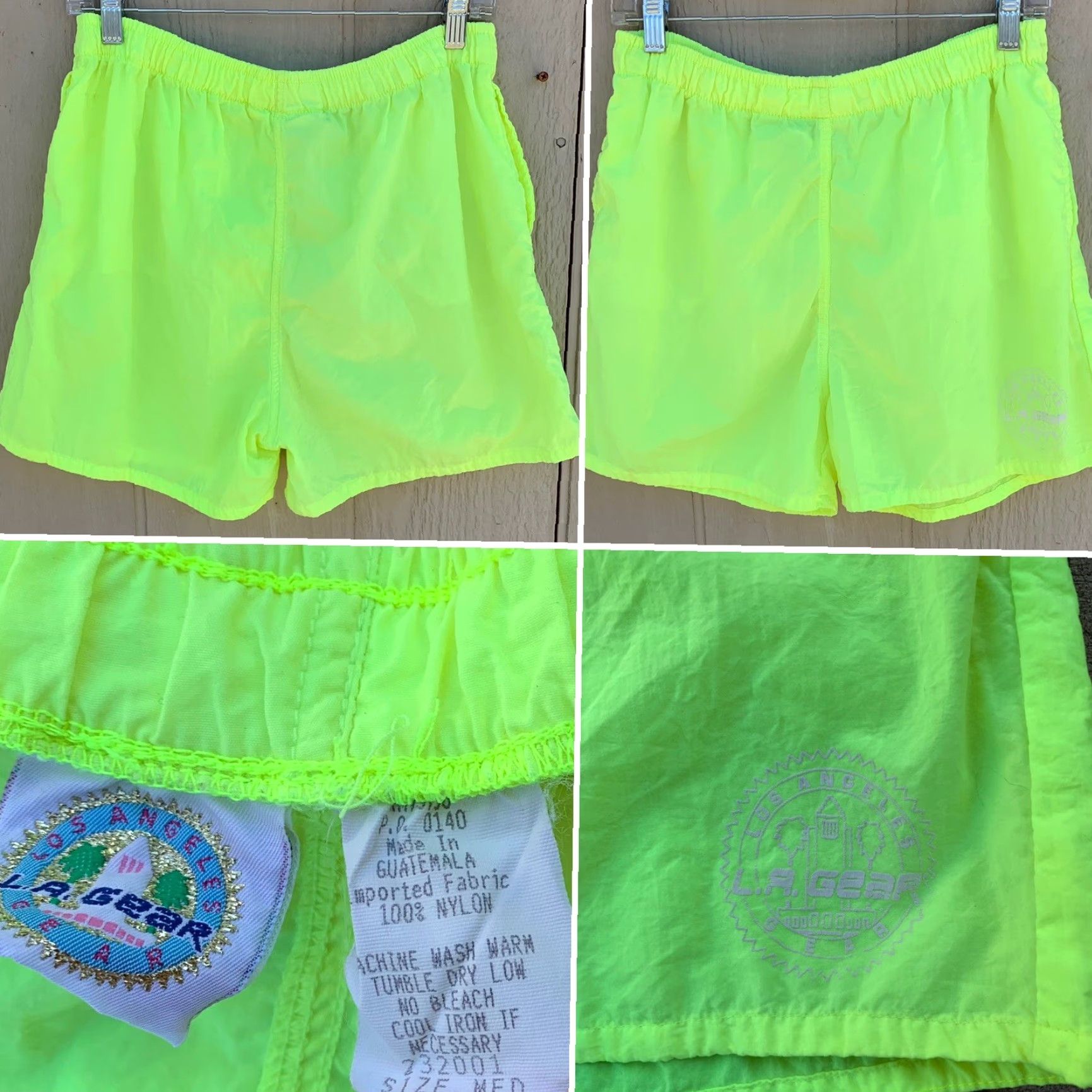 La Gear VINTAGE LA GEAR shorts neon yellow nylon windbreaker fabric size M Size US 31 - 2 Thumbnail