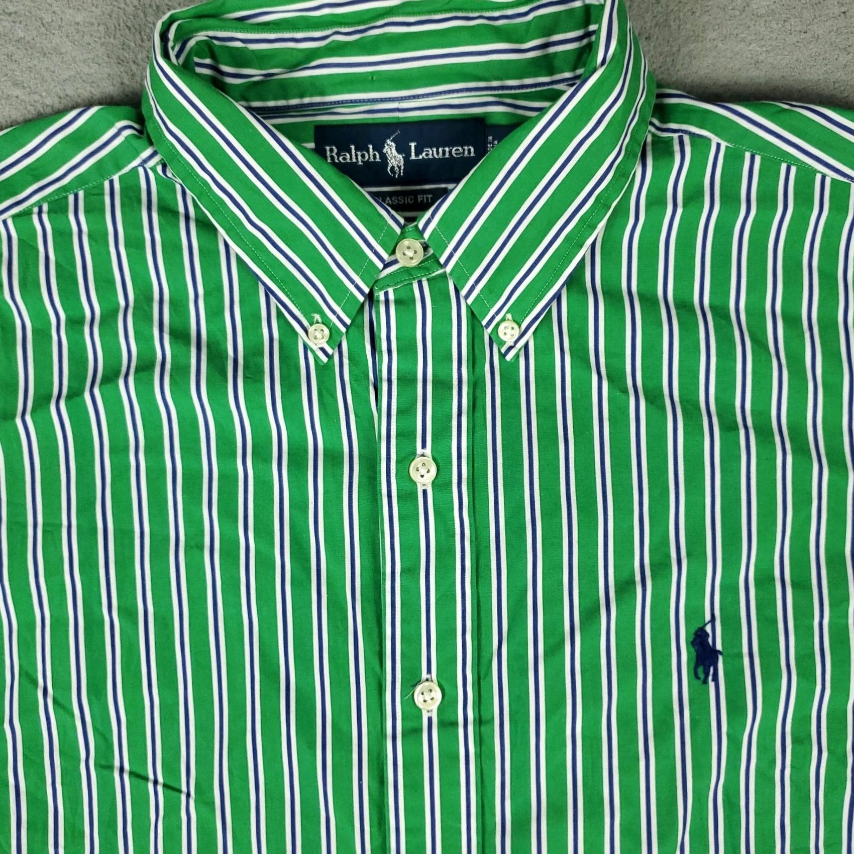 Ralph Lauren Ralph Lauren Shirt Mens XL Green Striped Pony Casual Button Up Long Sleeve Shirt Size US XL / EU 56 / 4 - 2 Thumbnail