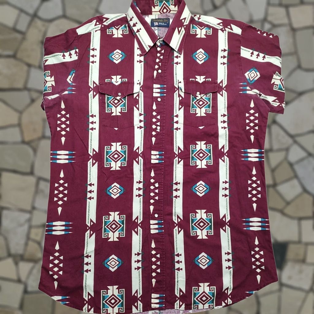 Vintage VINTAGE Panhandle Slim Button-Up Shirt Mens XL Red Aztec Geometric 90s Western Cowboy Casual Workwear Long Sleeve Chest 52 in Pocketed Size US XL / EU 56 / 4 - 1 Thumbnail