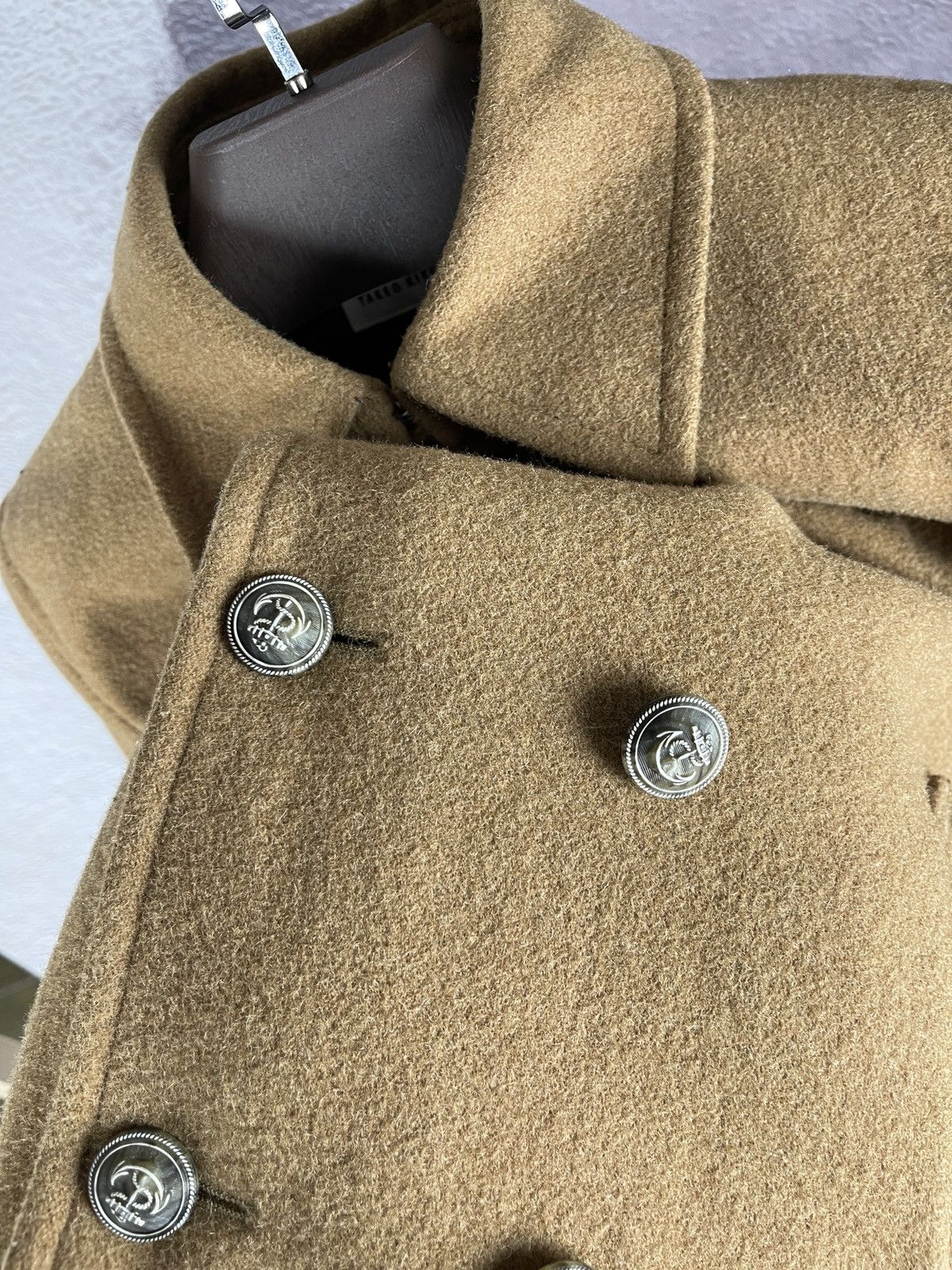Japanese Brand Takeo Kikuchi Tokyo beige double breasted wool pea coat Size US L / EU 52-54 / 3 - 12 Thumbnail