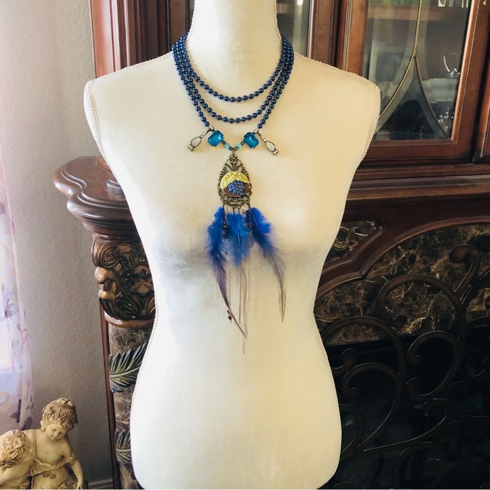 Handmade Handcrafted filigree cameo Pearl genuine labradorite necklac Size ONE SIZE - 4 Thumbnail