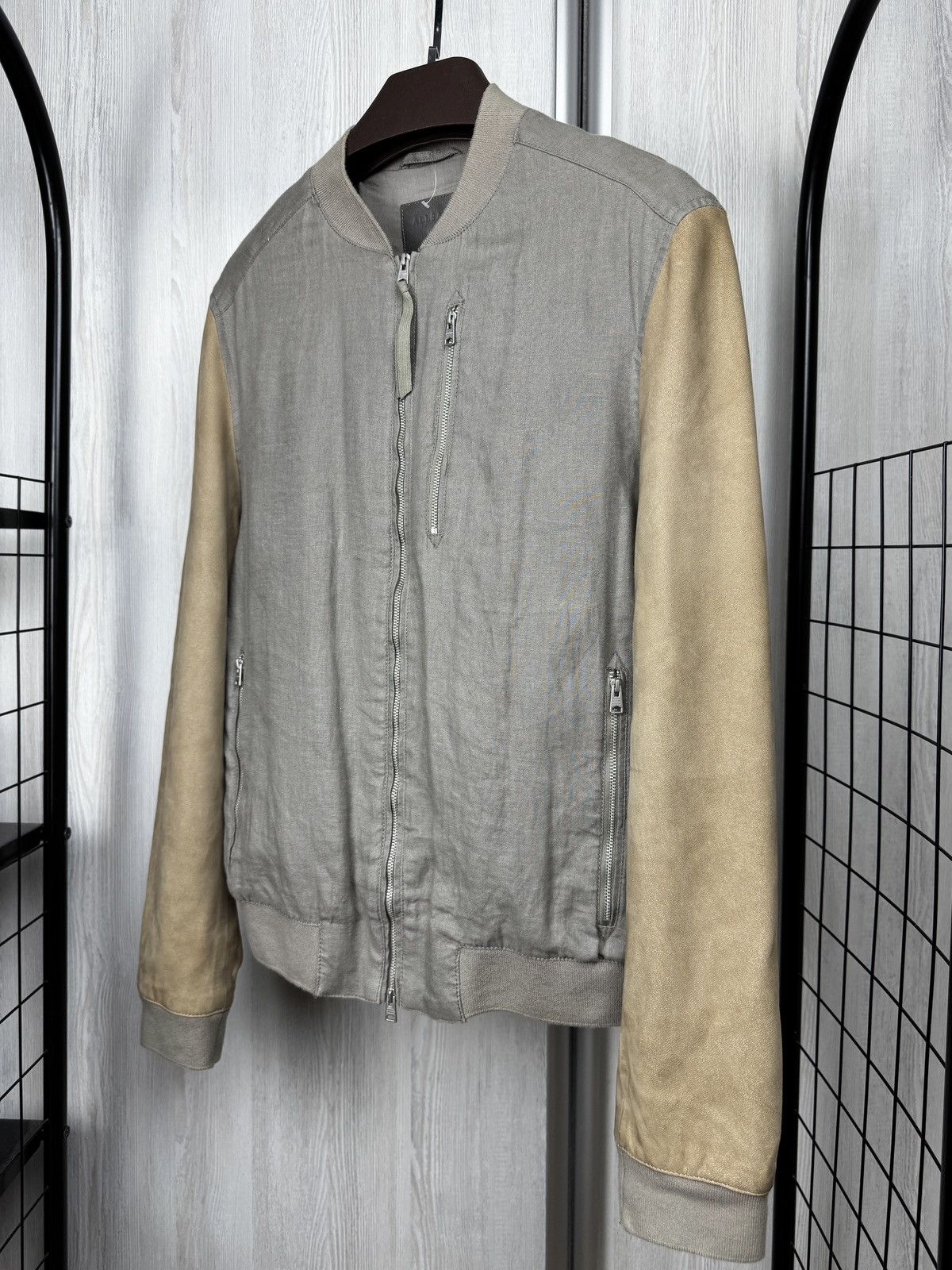 Allsaints Allsaints linen sheep leather sleeves grey beige bomber jckt Size US M / EU 48-50 / 2 - 6 Thumbnail