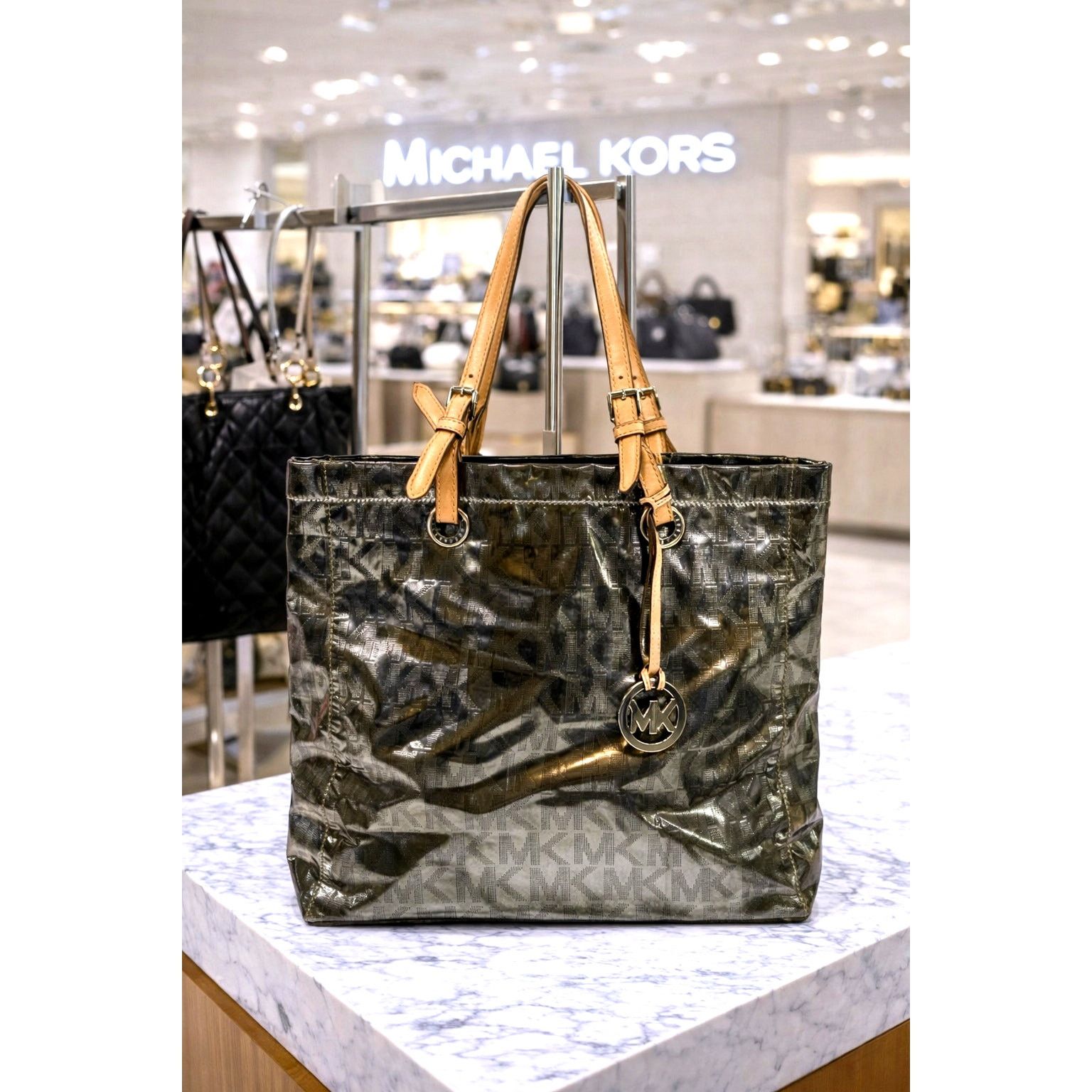 Michael Kors Michael Kors Metallic Mirror PVC Leather North South Tote Size ONE SIZE - 1 Thumbnail