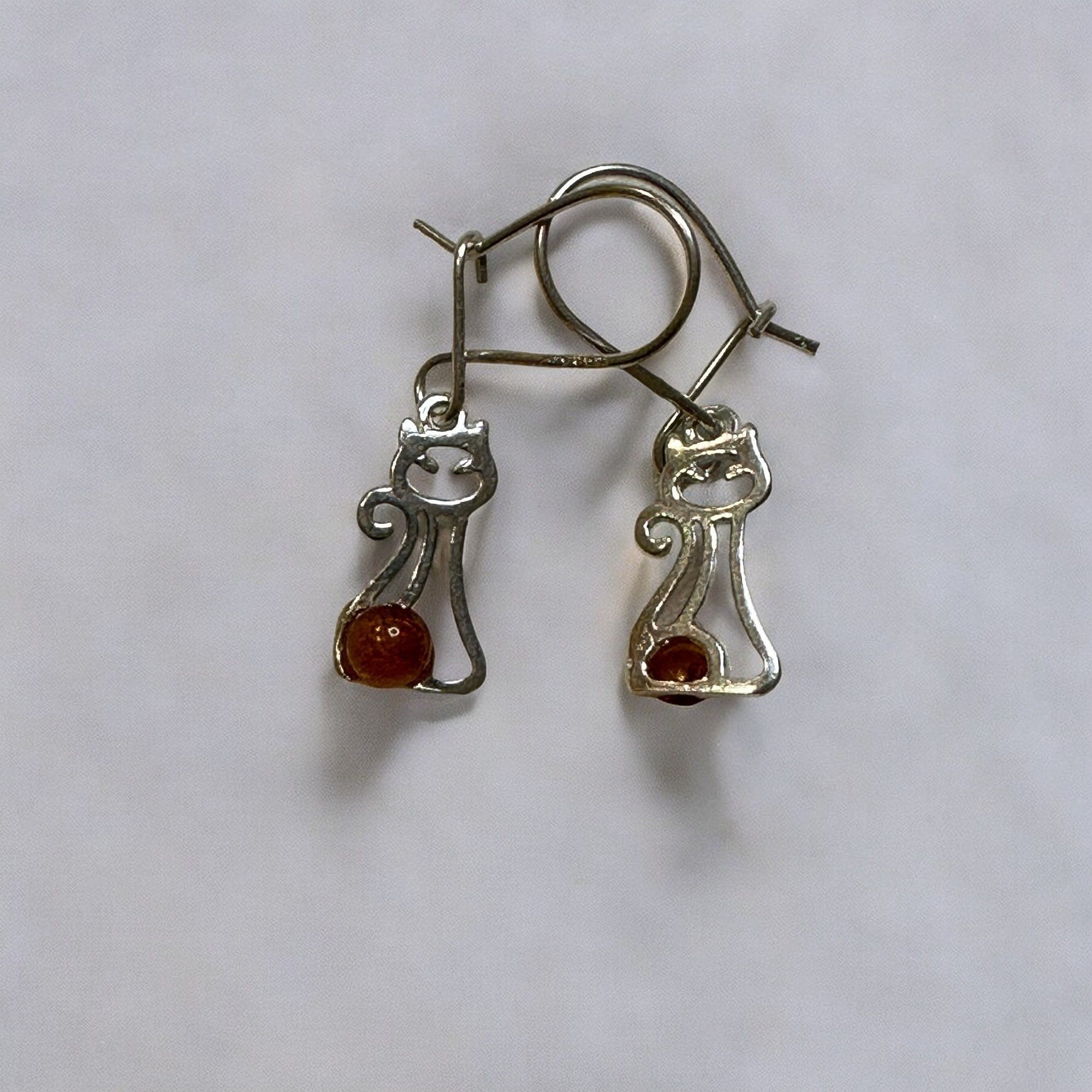 Designer Sterling Silver Petite Baltic Amber Silver Kitten Earrings Size ONE SIZE - 9 Thumbnail