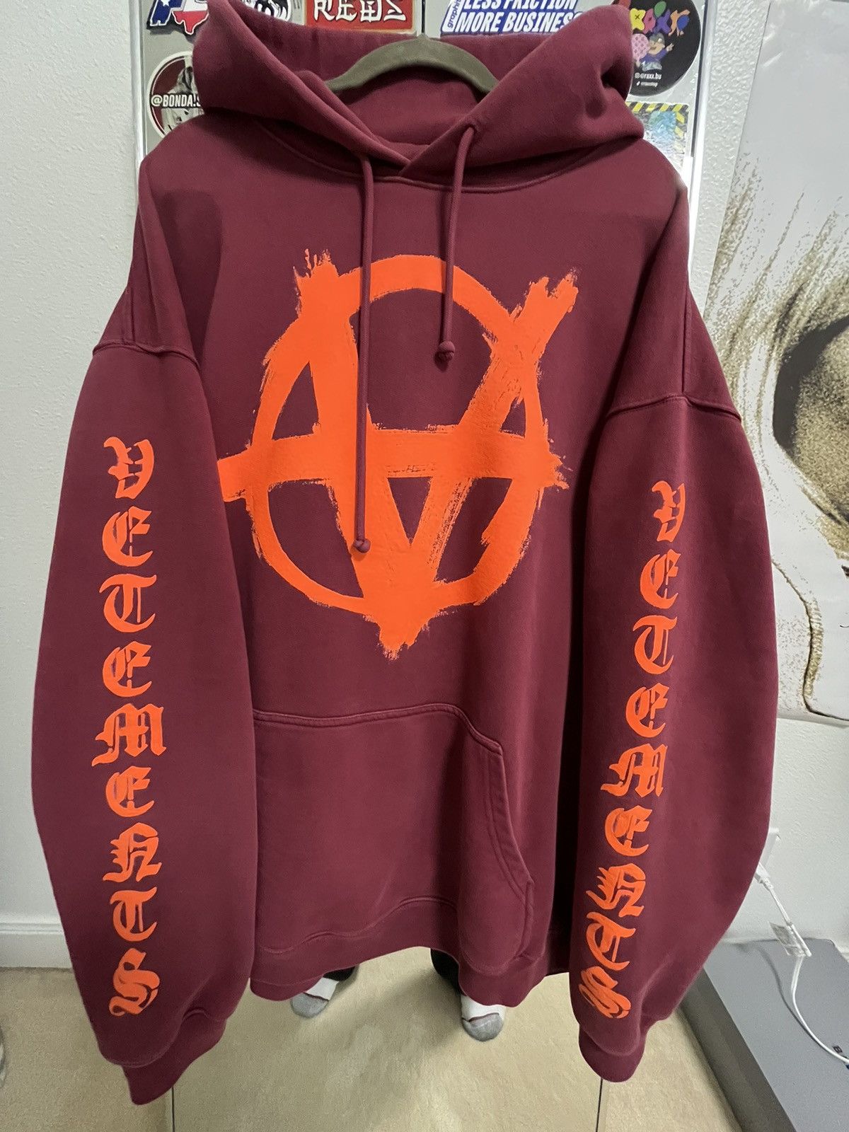 image of Vetements Burgundy Anarchy Gothic Hoodie, Men's (Size Small)