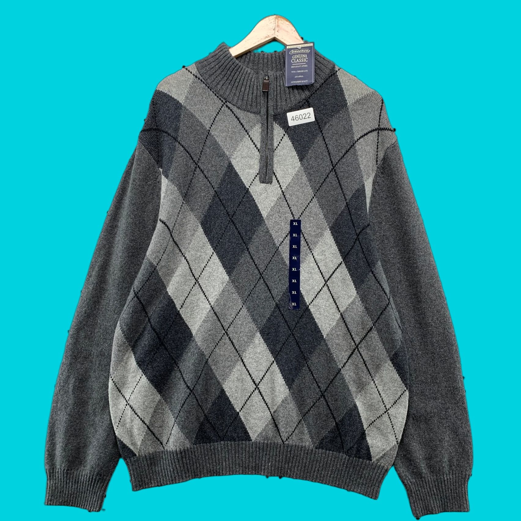 Vintage Consensus Wool Argyle 1/4 Zip Knit Sweater Mens XL Gray NWT Business Work Mock Neck Long Sleeve Winter Fall Pullover Zipper Sweatery? Size US XL / EU 56 / 4 - 1 Thumbnail