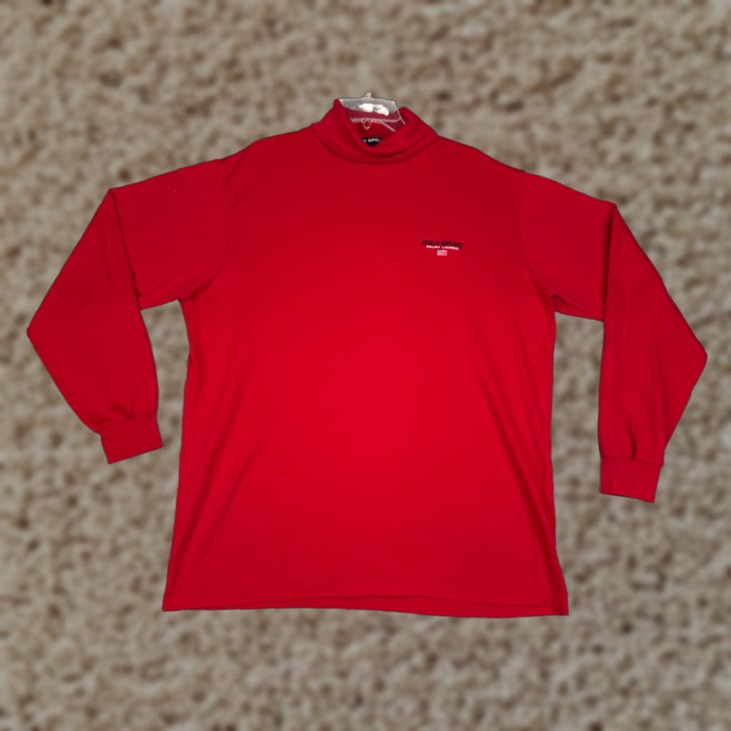 Vintage VINTAGE Polo Sport Ralph Lauren Shirt Men XL Red Turtleneck Long Sleeve Cotton Knit Embroidered Logo 1990s Designer Sports Classic All Seasons Mens Size US XL / EU 56 / 4 - 1 Thumbnail