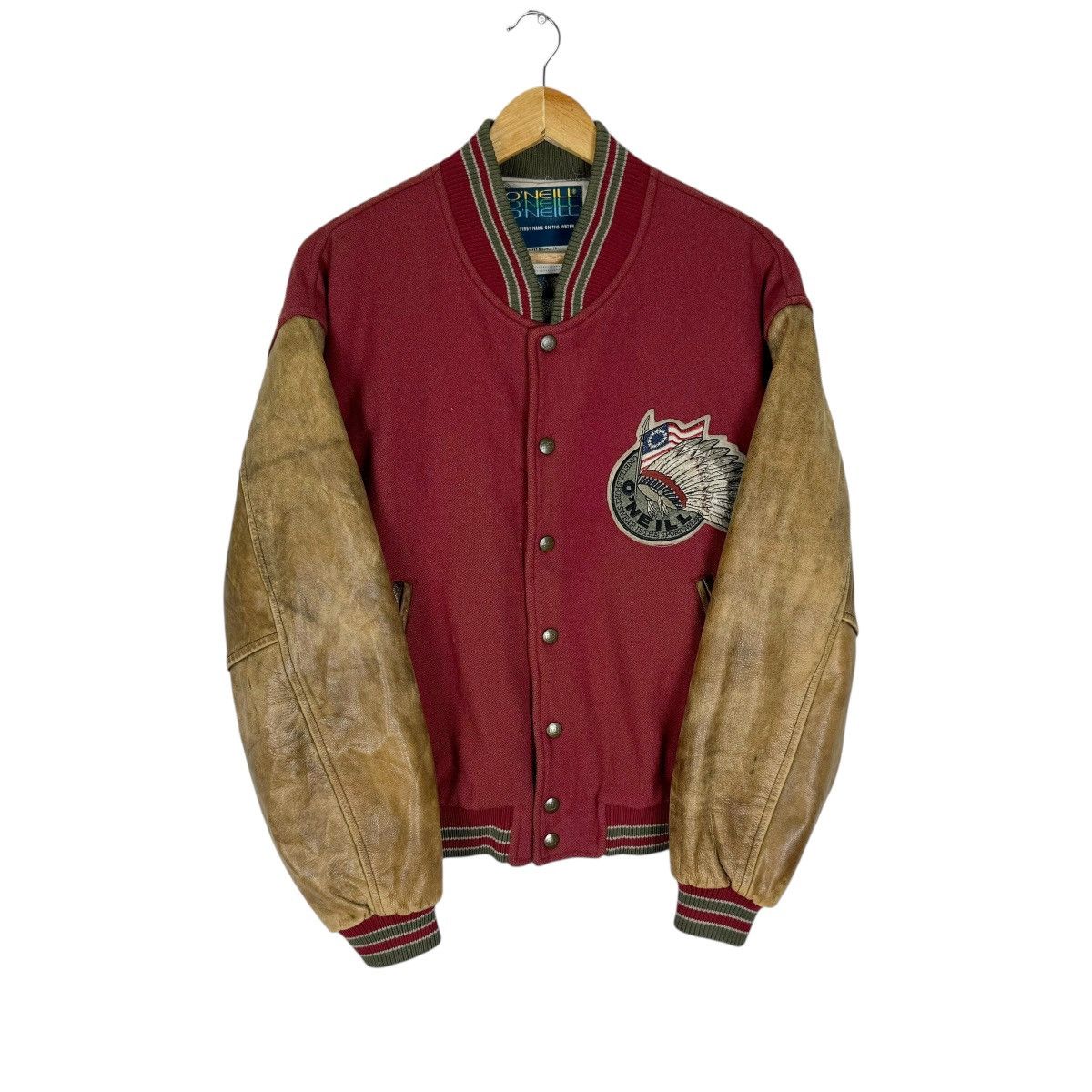 O'Neill ❄️90s ONEILL VARSITY LEATHER JACKET Size US L / EU 52-54 / 3 - 1 Thumbnail