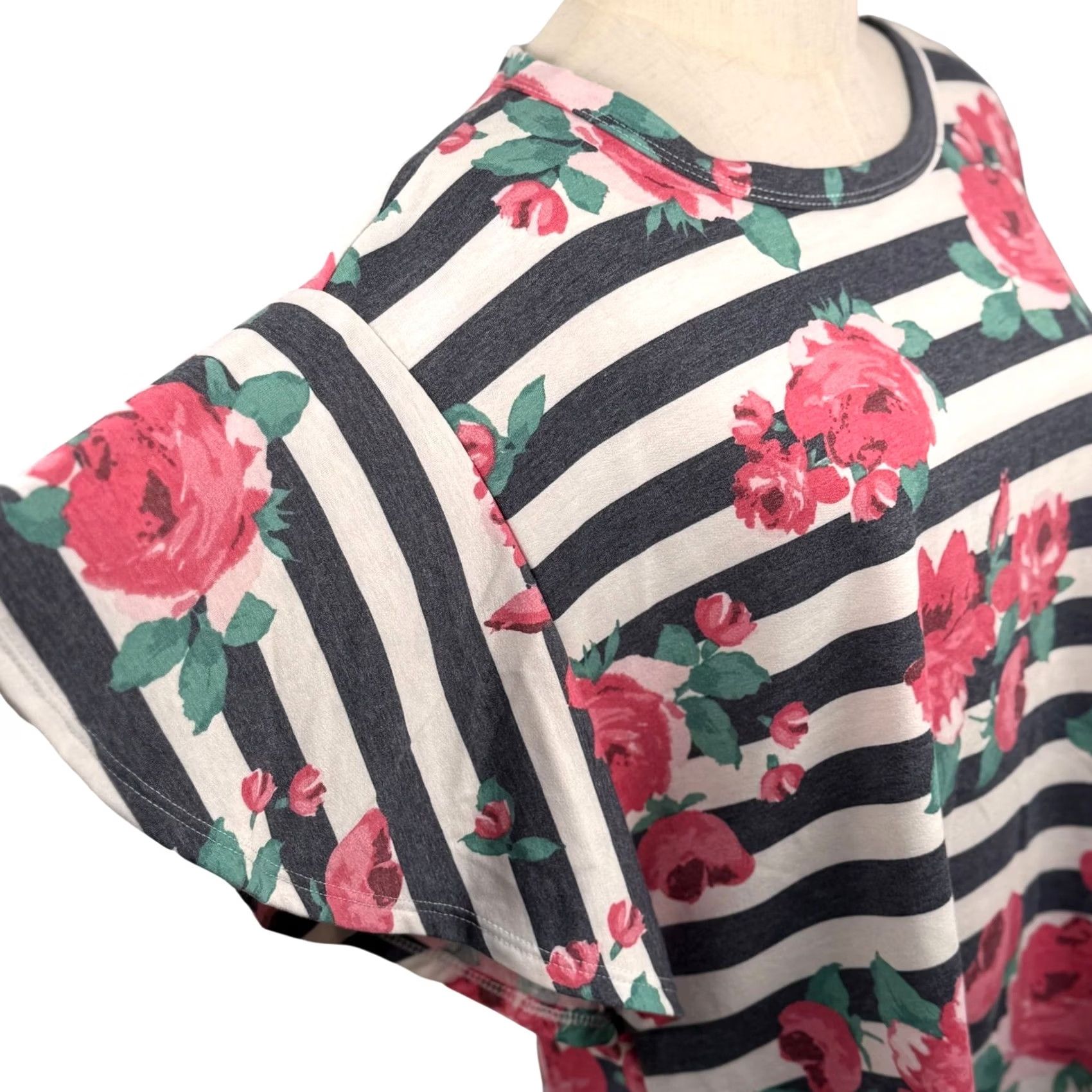 Pinko Womens Large Top Navy White Striped Floral Boxy Tee 4152-1P Boho Size L / US 10 / IT 46 - 2 Thumbnail
