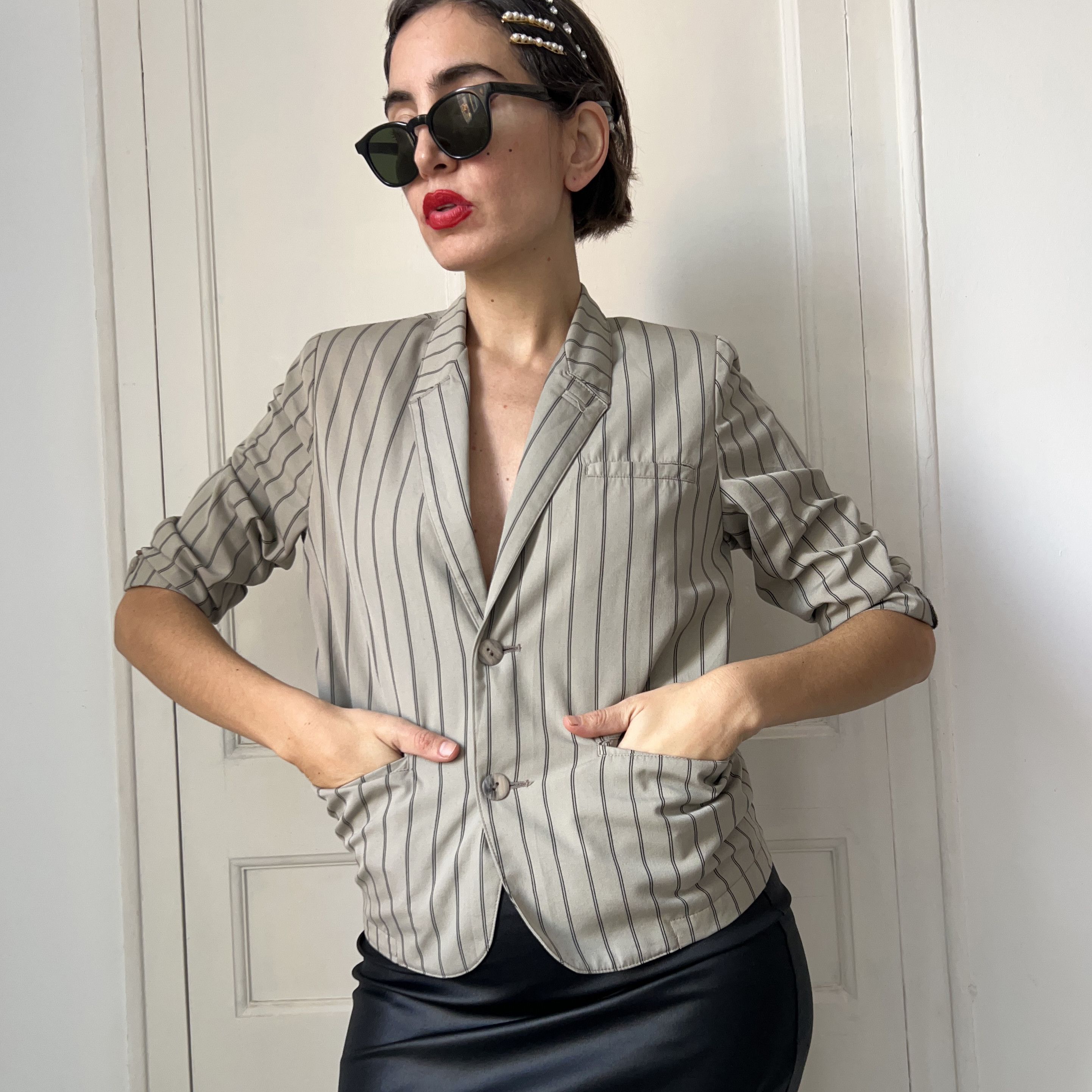 Vintage Vintage 90s Pinstripe Blazer Petite Fit Size XS / US 0-2 / IT 36-38 - 3 Thumbnail