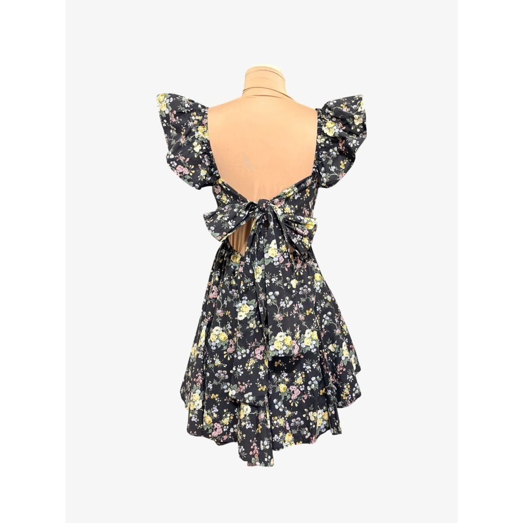 Other Mable Black Multi Floral Mini Dress S Ruffle Open Back Bow V Size S / US 4 / IT 40 - 9 Thumbnail
