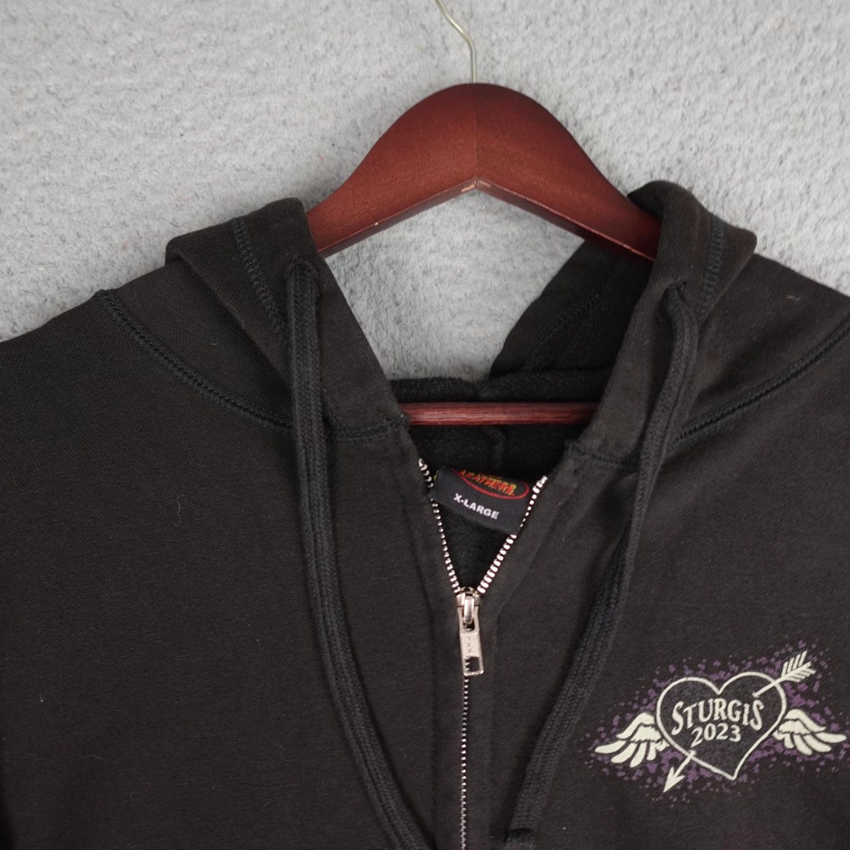 Vintage Hot Leathers Hoodie Mens XL Black Sturgis 2023 Motorcycle Rally Full Zip Graphic Print Size US XL / EU 56 / 4 - 5 Thumbnail