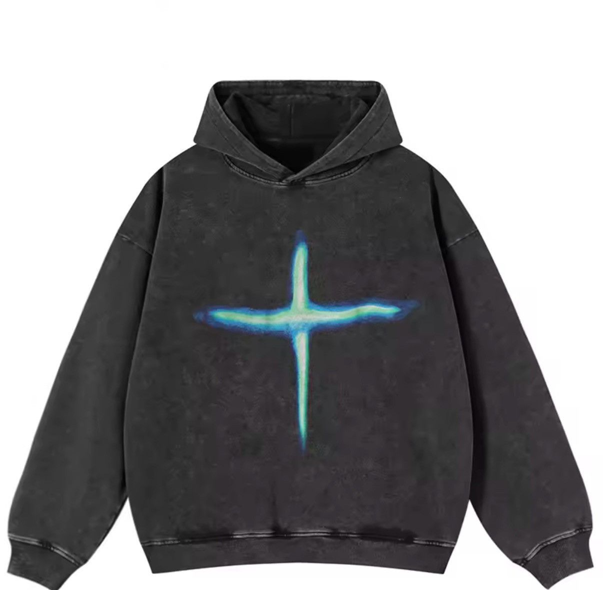 Other Gothic Punk Cross Print Washed Hoodie Sweatshirt Size US L / EU 52-54 / 3 - 1 Thumbnail
