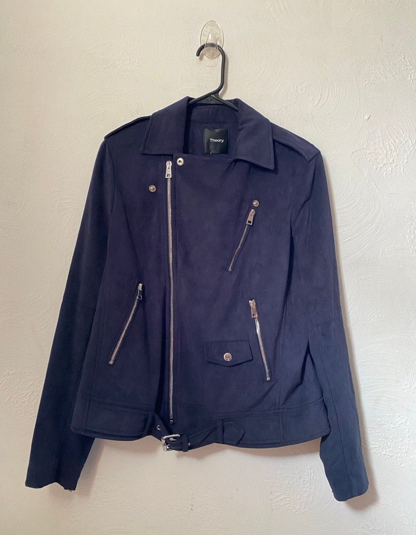 image of Theory Women Iwg Moto Navy 2.0 Fulton Faux Suede Jacket M in Blue (Size Medium)
