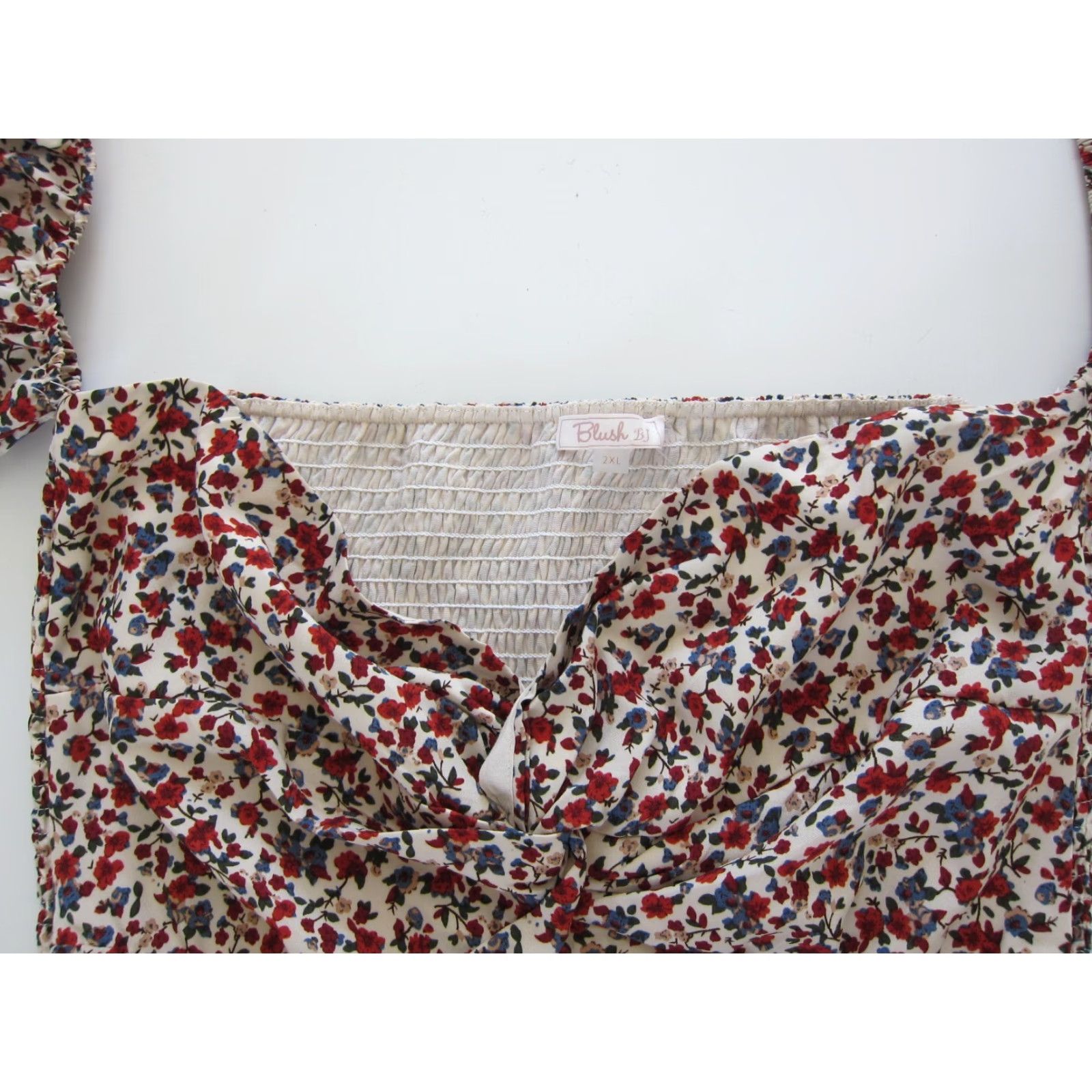 Vintage VINTAGE NWT Blush BJ Red Floral Off Shoulder Stretch Short Tunic Dress 2X Size 40" / US 18 - 7 Thumbnail