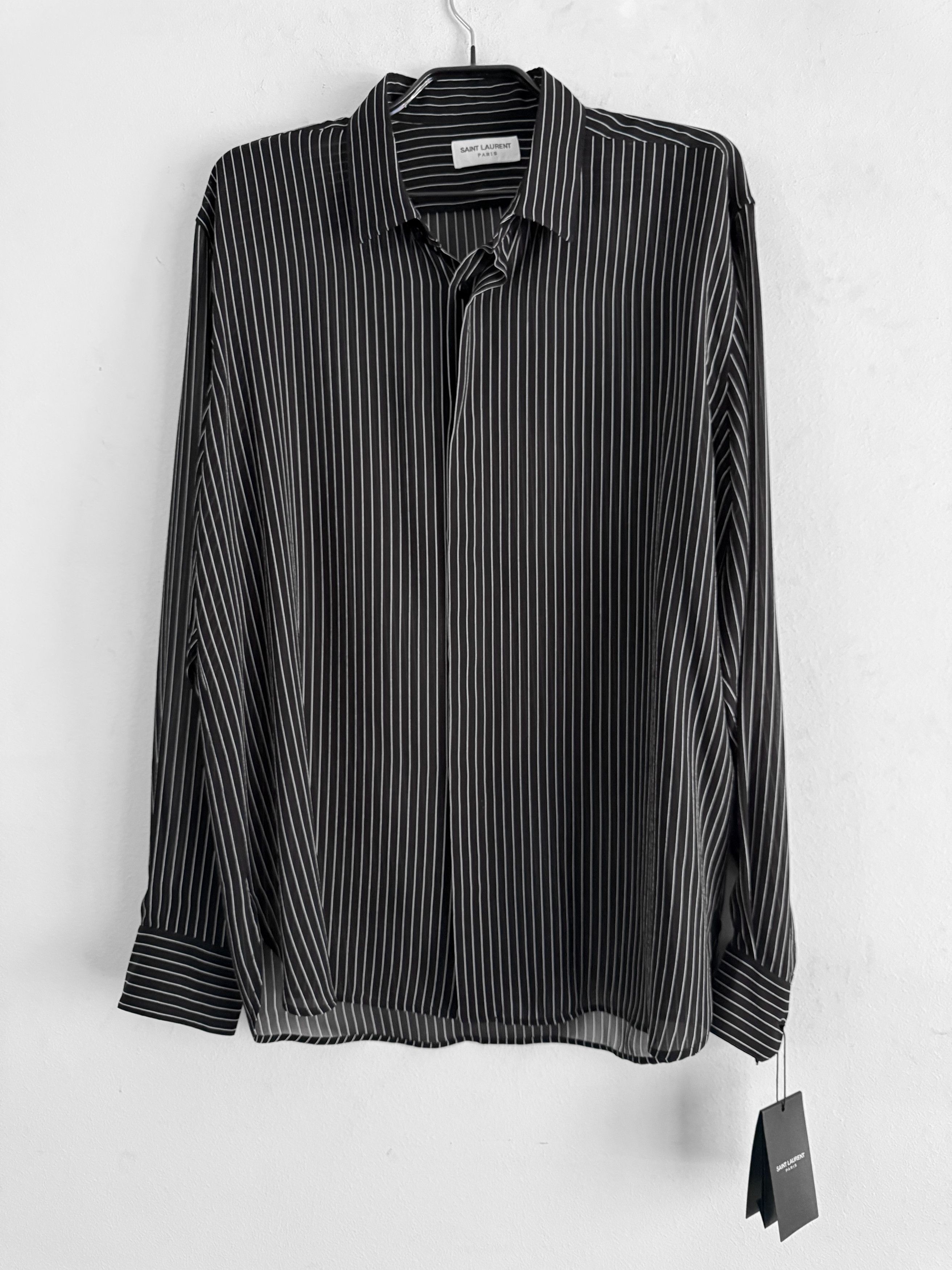 Saint Laurent Paris Black Pinstriped Silk Shirt Size US L / EU 52-54 / 3 - 7 Thumbnail