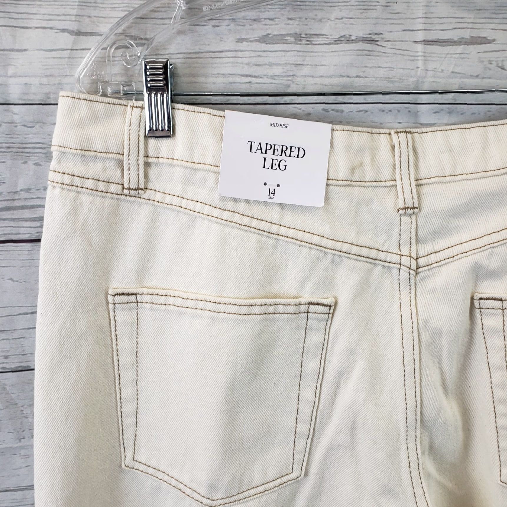 Vintage Future Collective Womens Jeans Waist Overlap Tapered Rise High Ivory 14 Denim Cotton Zip Plus 14 Womens Jeans Size 36" / US 14 / IT 50 - 6 Thumbnail