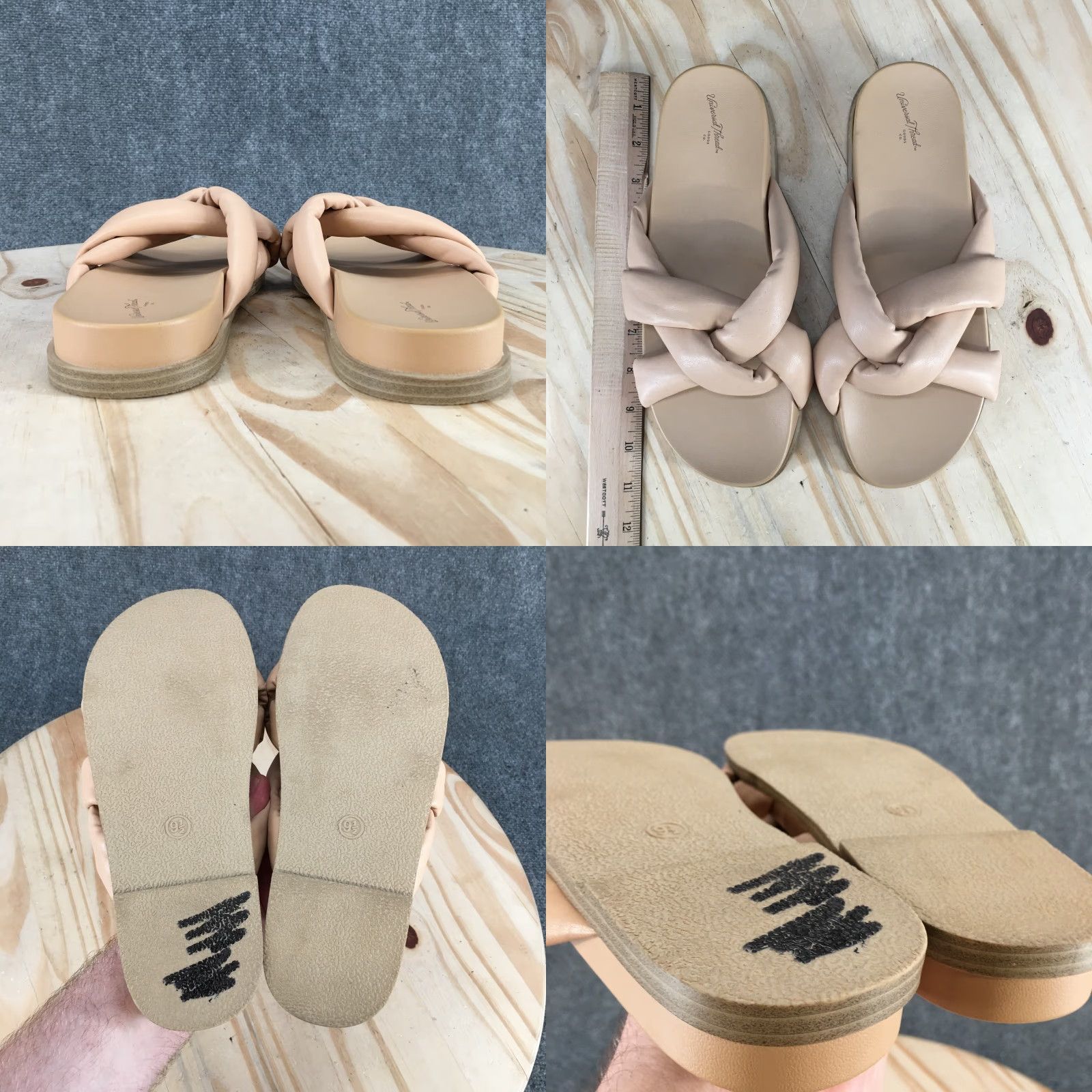 Vintage Universal Thread Sandals Womens 9.5 Slide Tan Faux Leather Slip On Casual Flats Size US 10 / IT 40 - 8 Thumbnail