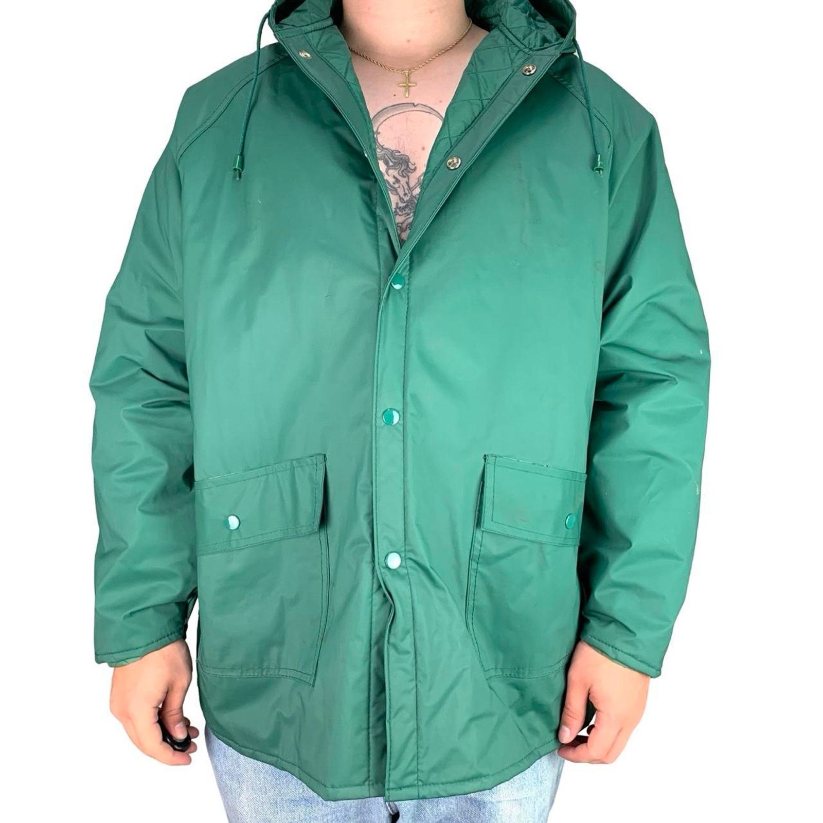 Japanese Brand × Vintage Vintage Quilted PVC Green Rain Jacket Size US L / EU 52-54 / 3 - 2 Thumbnail