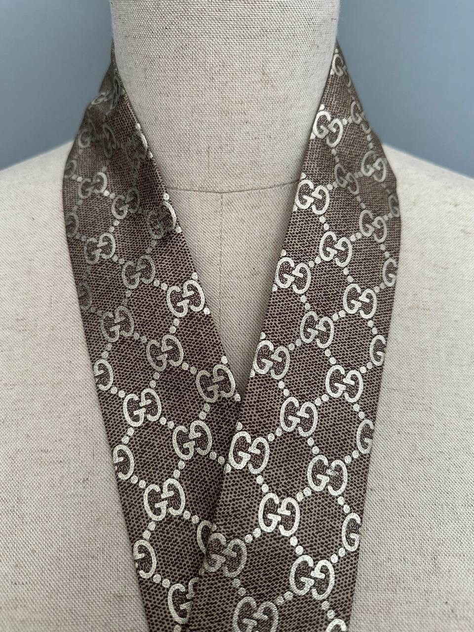 Gucci Gucci Silk Scarf Bandeau Monogram GG Brown New 100% Auth Size ONE SIZE - 4 Thumbnail