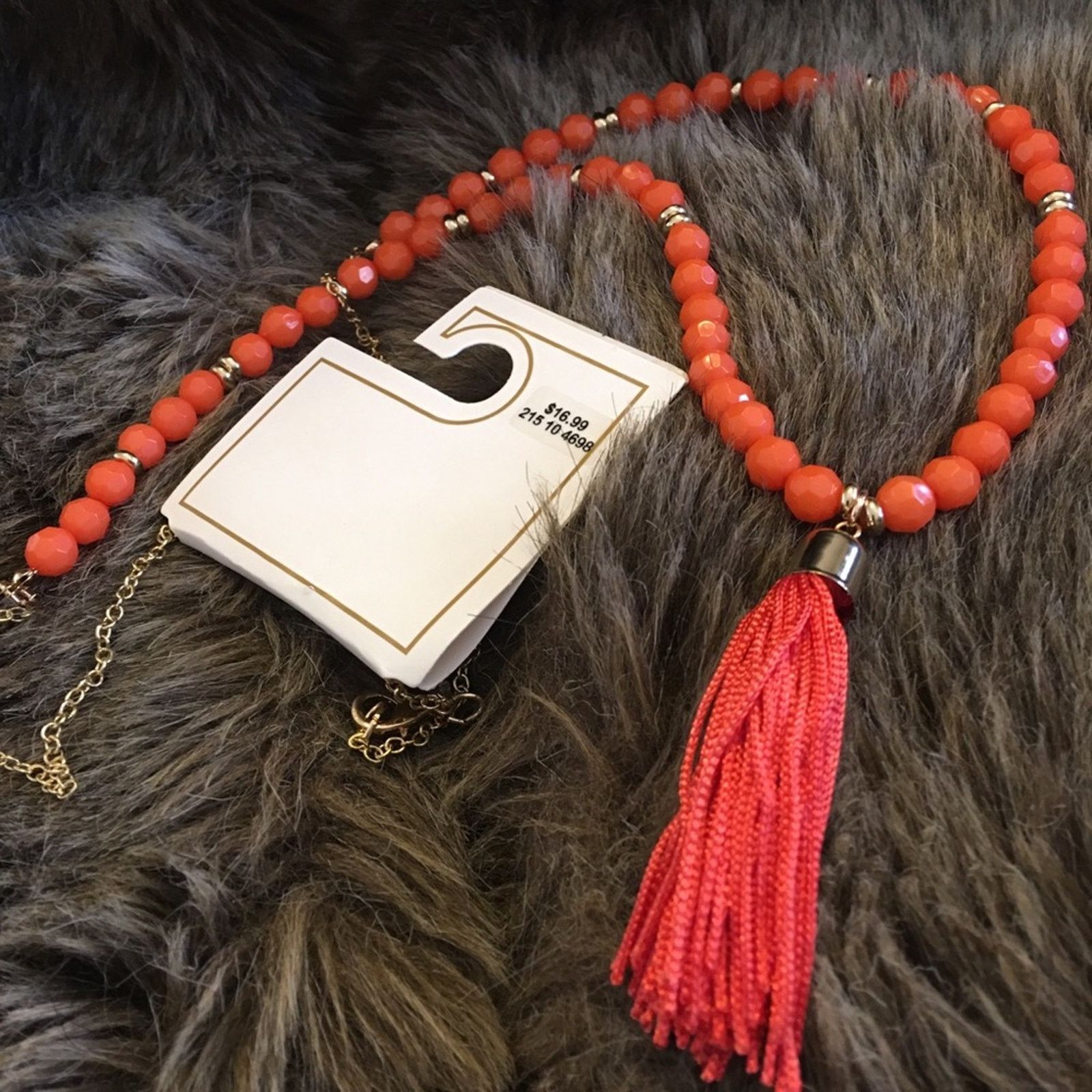 Jewelry Coral bead tassel gold accent chain long necklace Size ONE SIZE - 5 Thumbnail