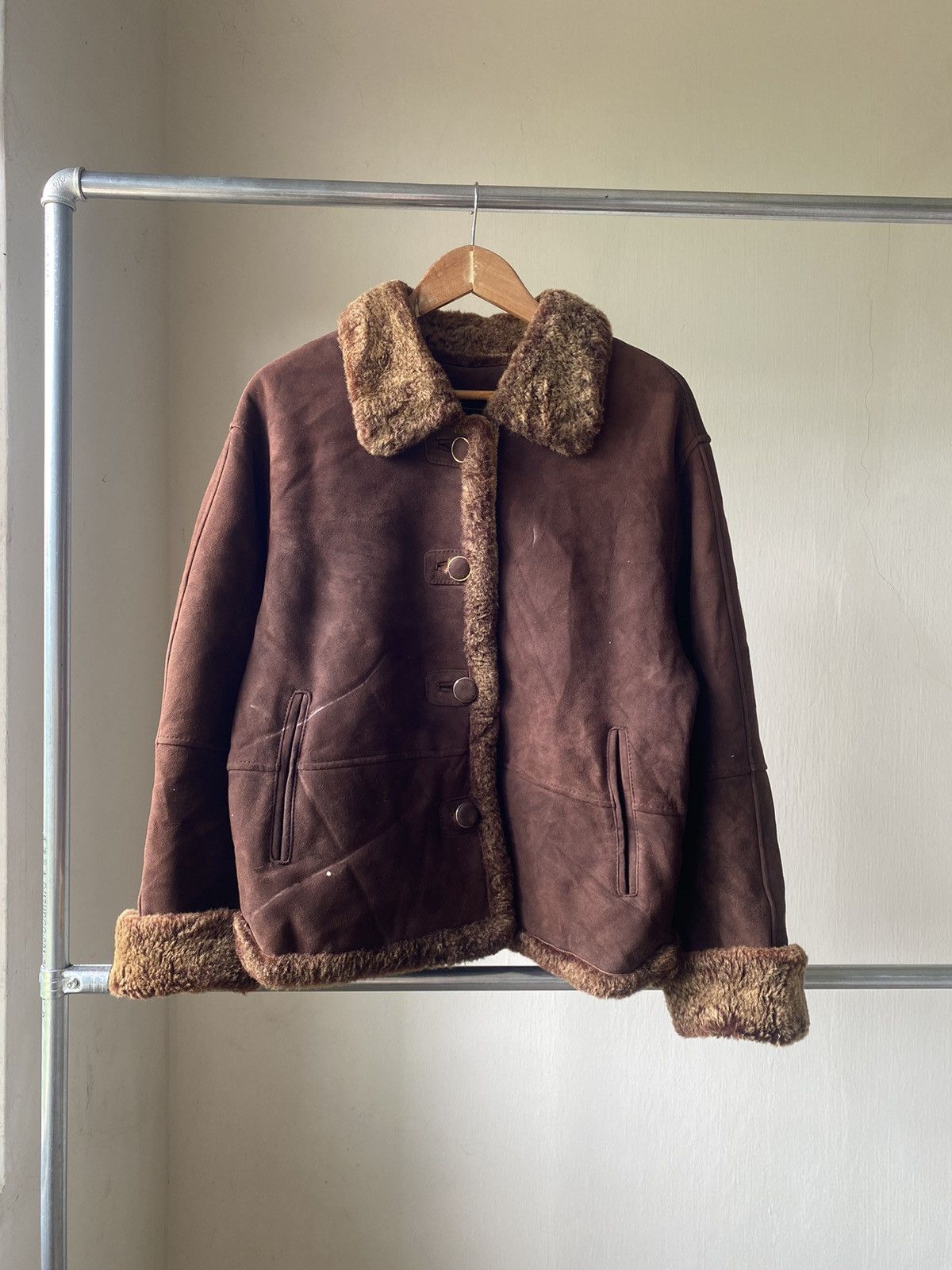 SOLETTO 80s B-3 FLIGHT JACKET LEATHER LAMBSKIN FUR LGB