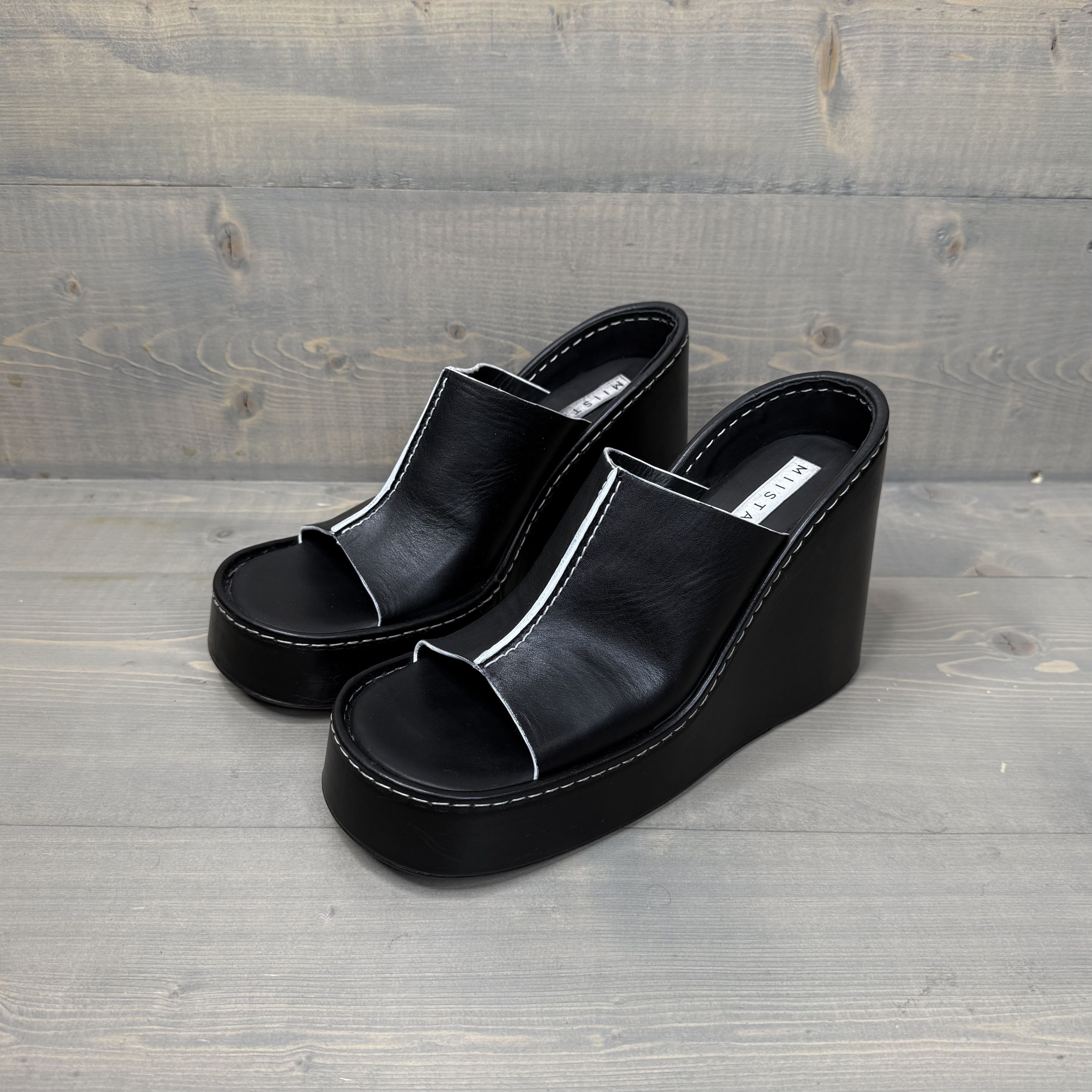 Miista Rhea Black Leather Sandals