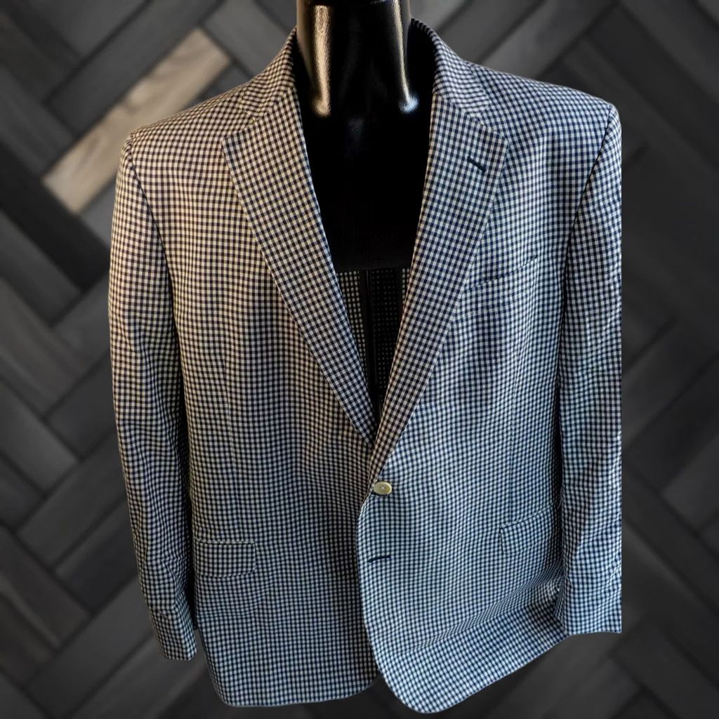 Brooks Brothers BROOKS BROTHERS Fitzgerald Fit Sport Coat Navy/Ivory Check Wool/Cotton 45R Two-Button Notch Lapel Men's Coat Size US S / EU 44-46 / 1 - 1 Thumbnail
