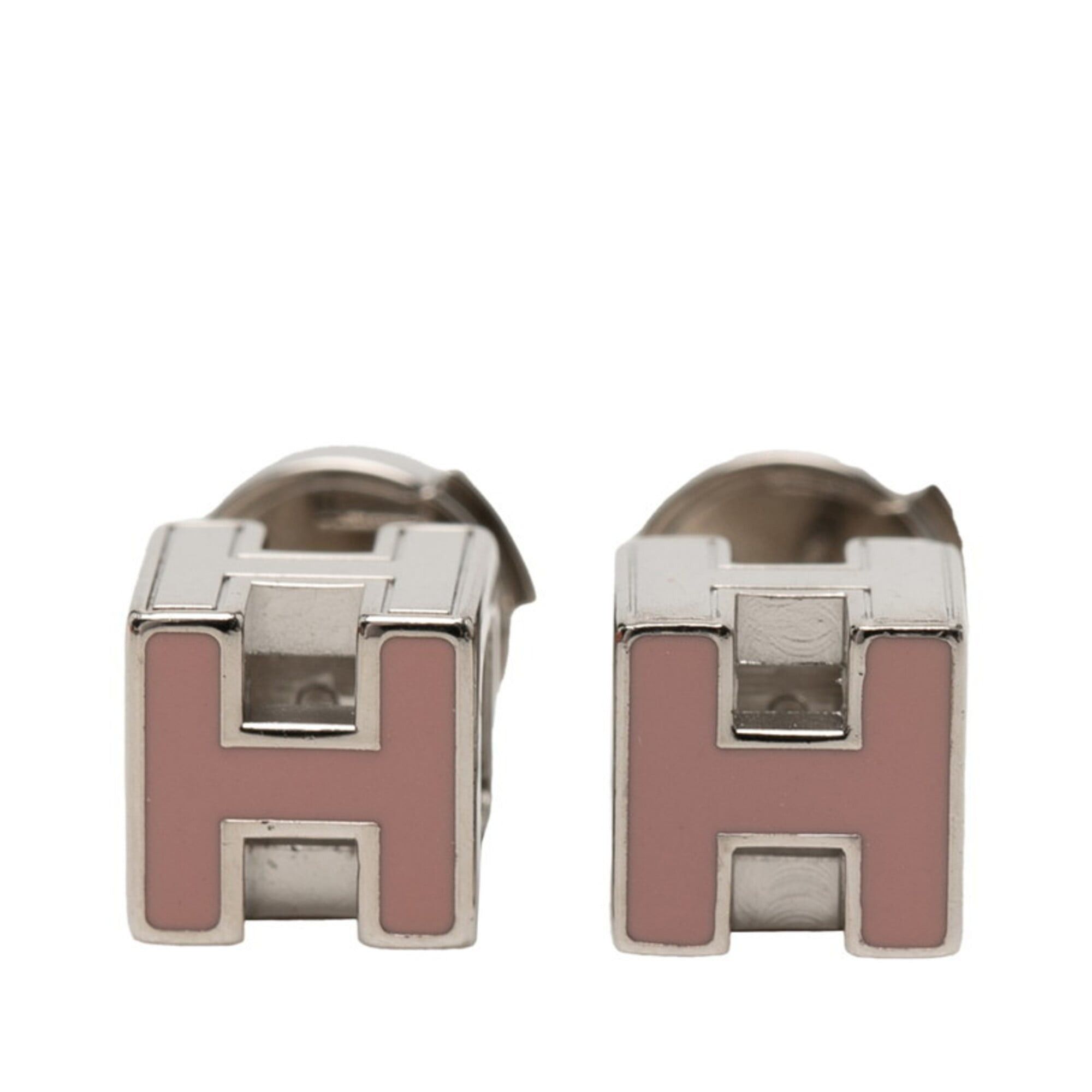 Hermes Hermes Cage d'H H-Cube Earrings, Silver and Pink Metal Enamel, Women's HERMES Size ONE SIZE - 1 Thumbnail
