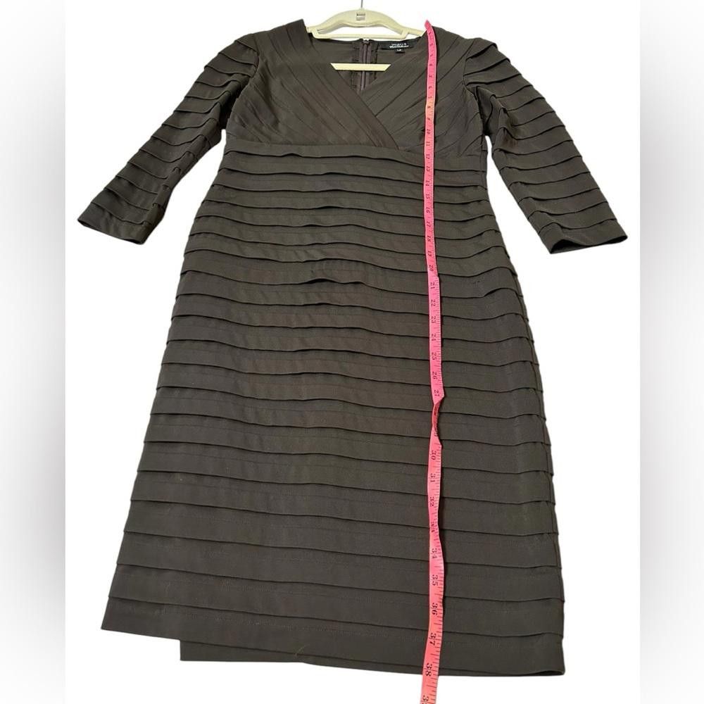 Designer Tadashi Shoji l Tiered Pleated Brown Sheath Stretch Dress LP Size L / US 10 / IT 46 - 4 Thumbnail