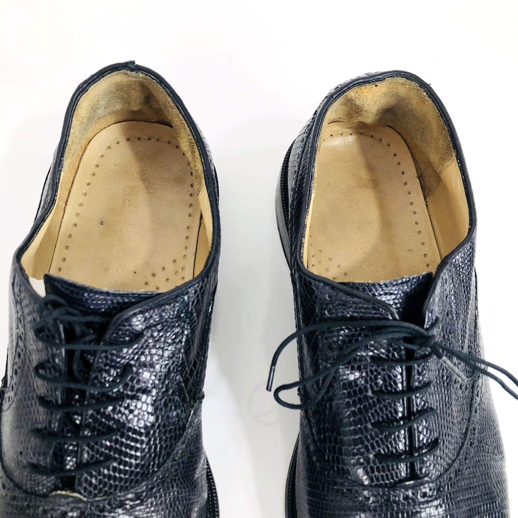 Vintage BELVEDERE STUDIO - Mens Dress Shoes Square Toe Cap Toe Lizard Upper Genuine Vintage 10.5 VERY DARK BLUE Size ONE SIZE - 3 Thumbnail