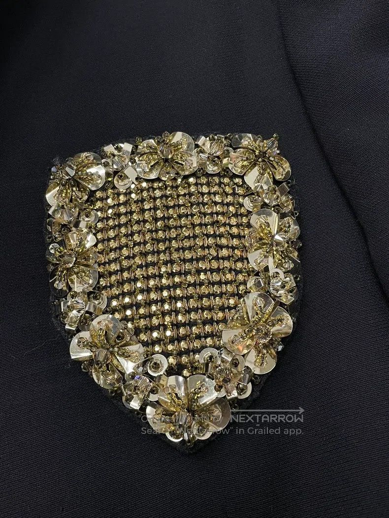 Dior Dior Black nail beaded gold shield lapel one-button suit j Size S / US 4 / IT 40 - 2 Thumbnail